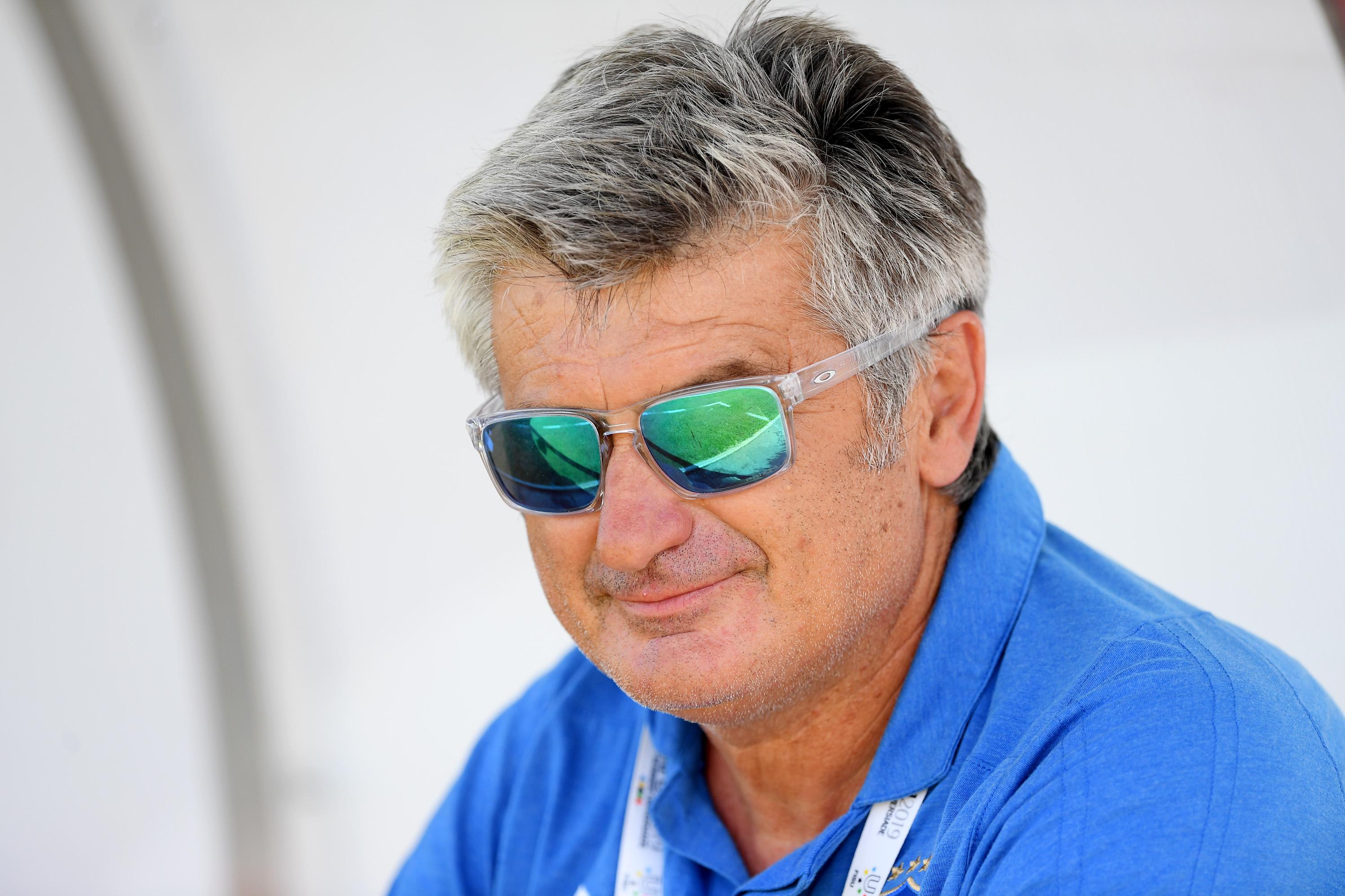 CAVA DE' TIRRENI, ITALY - JULY 05: Coach of Italy Daniele Arrigoni looks on before the Summer Universiade match between Italy and Ukraine at Simonetta Lamberti Stadium on July 05, 2019 in Cava De' Tirreni, Italy. (Photo by Francesco Pecoraro/Getty Images)