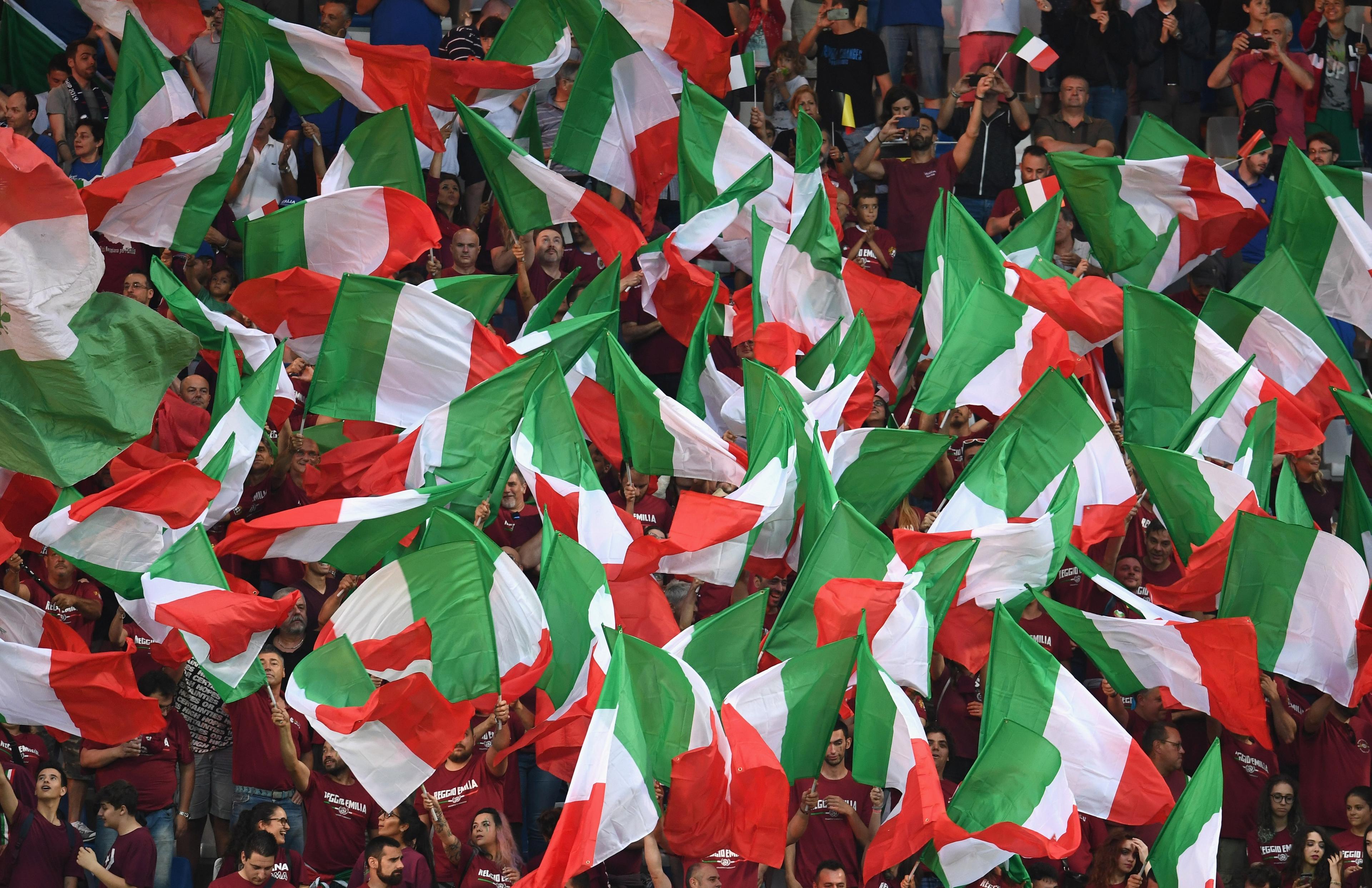 REGGIO NELL'EMILIA, ITALY - JUNE 22: Italy fans during the 2019 UEFA U-21 Group A match between Belgium and Italy at Stadio Citta del Tricolore on June 22, 2019 in Reggio nell'Emilia, Italy. (Photo by Claudio Villa/Getty Images)