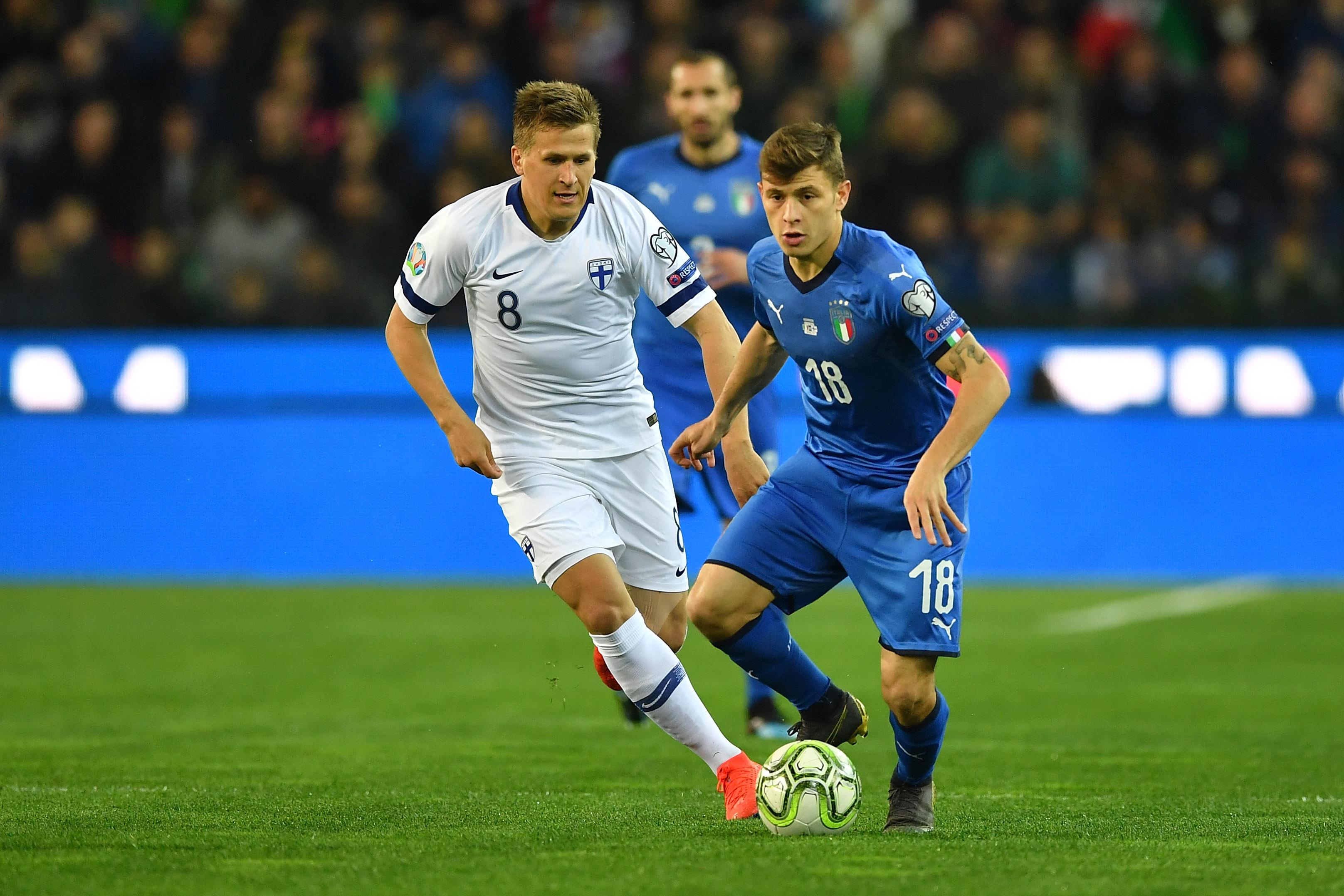 UDINE, ITALY - MARCH 23:  Nicolo Barella of Italy in action during the 2020 UEFA European Championships group J qualifying match between Italy and Finland at Stadio Friuli on March 23, 2019 in Udine, Italy.  (Photo by Valerio Pennicino/Getty Images)