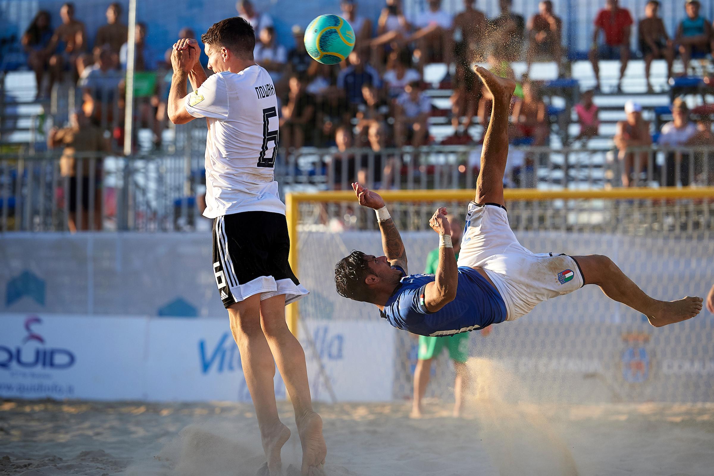 CATANIA, ITALY - AUGUST 16: Euro Beach Soccer League match between Italy and Germany on August 16, 2019 in Catania, Italy. (Photo by Quality Sport Images)