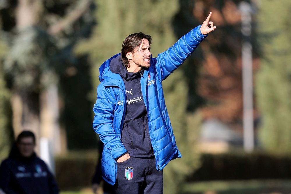 FLORENCE, ITALY - JANUARY 07: Daniele Franceschini head coach of ItalyU18 gestures during the friendly match between Italy U18 and Selezione A at Centro Tecnico Federale di Coverciano on January 7, 2019 in Florence, Italy. (Photo by Gabriele Maltinti/Getty Images)