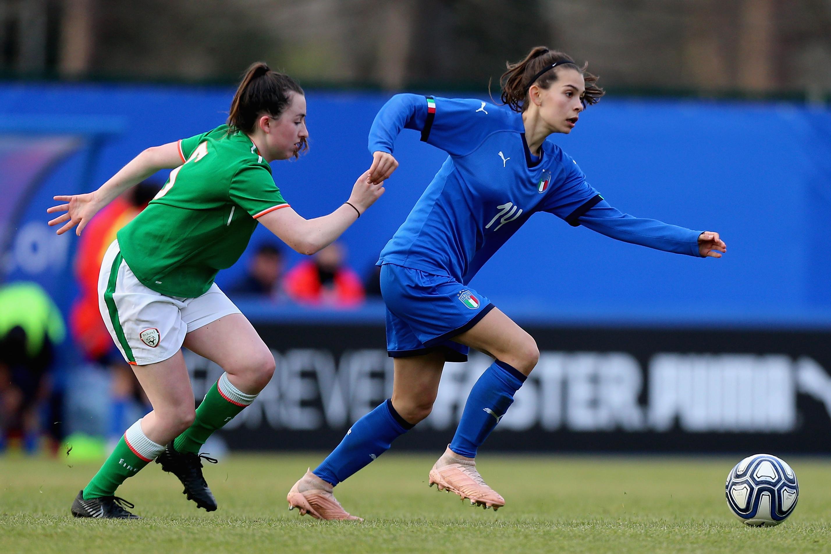 ROME, ITALY - JANUARY 17: Sofia Colombo of Italy in action during the friendly match between Italy women U19 and Republic of Ireland women U19 at \\'Giulio Onesti\\' sport center on January 17, 2019 in Rome, Italy. (Photo by Paolo Bruno/Getty Images)
