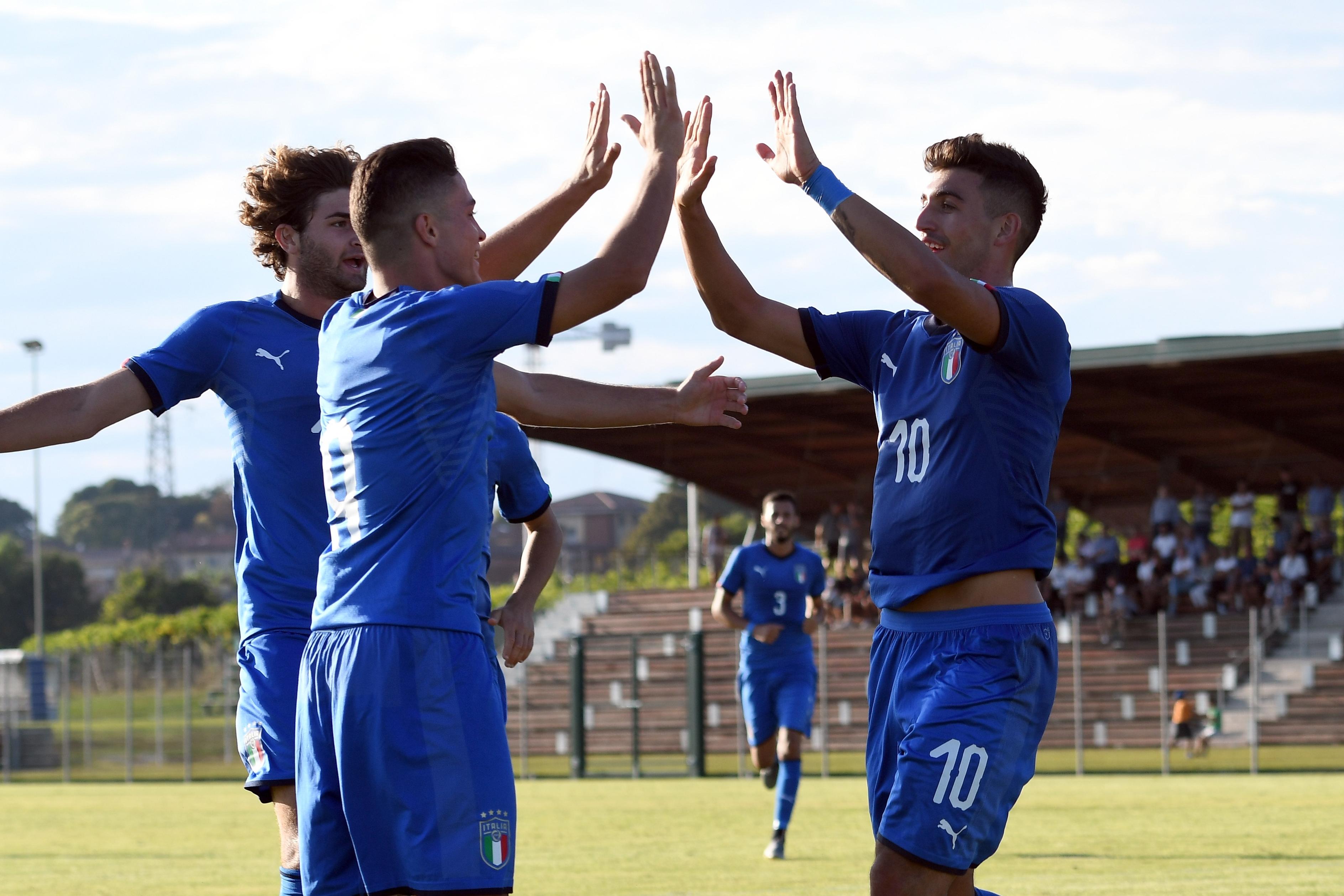 VERONA, ITALY - SEPTEMBER 05:  Christian Capone of Italy U20  celebrates after scoring the opening goal during the U20 8 Nations Tournament match between Italy and Poland on September 5, 2019 in Caldiero near Verona, Italy.  (Photo by Alessandro Sabattini/Getty Images)