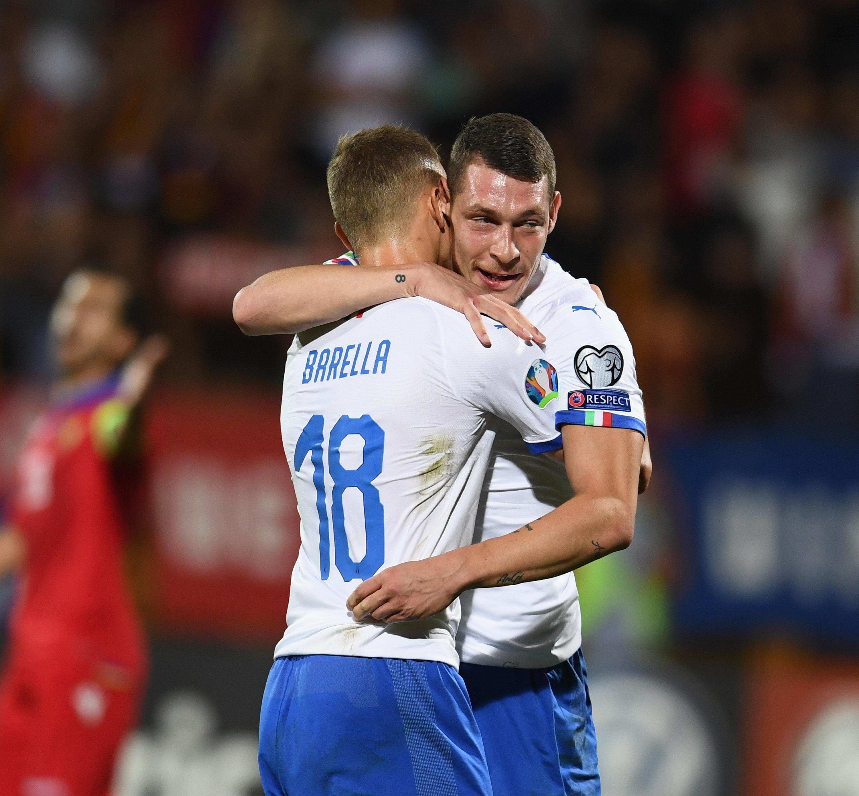 YEREVAN, ARMENIA - SEPTEMBER 05: Federico Bernardeschi of Italy celebrates with Nicolò Barella after scoring the goal during the UEFA Euro 2020 qualifier between Armenia and Italy at Republican Stadium after Vazgen Sargsyan on September 5, 2019 in Yerevan, Armenia. (Photo by Claudio Villa/Getty Images)
