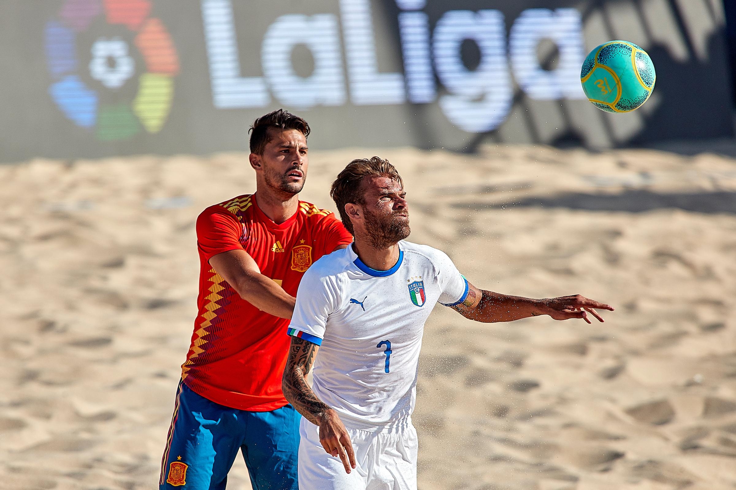 FIGUEIRA DA FOZ, PORTUGAL - SEPTEMBER 8: during the match between Spain and Italy during day 4 of the Euro Beach Soccer League Superfinal Figueira Da Foz 2019 at Figueira da Foz beach on September 8, 2019 in Figueira Da Foz, Portugal. (Photo by Jose M. Alvarez)