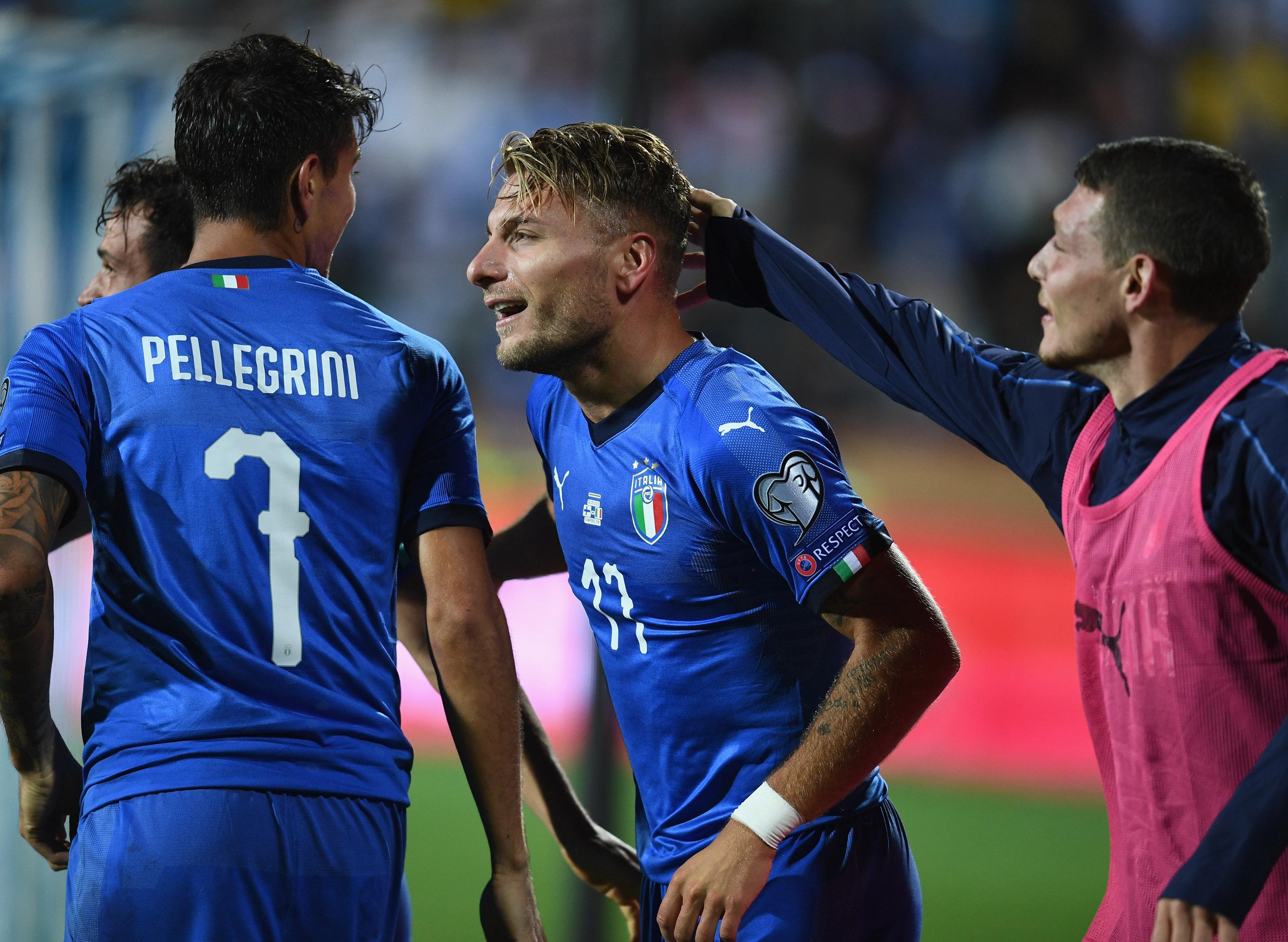 TAMPERE, FINLAND - SEPTEMBER 08: Ciro Immobile of Italy celebrates after scoring the opening goal during the UEFA Euro 2020 qualifier between Finland and Italy at Tampere stadium (Ratina stadium) on September 8, 2019 in Tampere, Finland. (Photo by Claudio Villa/Getty Images)
