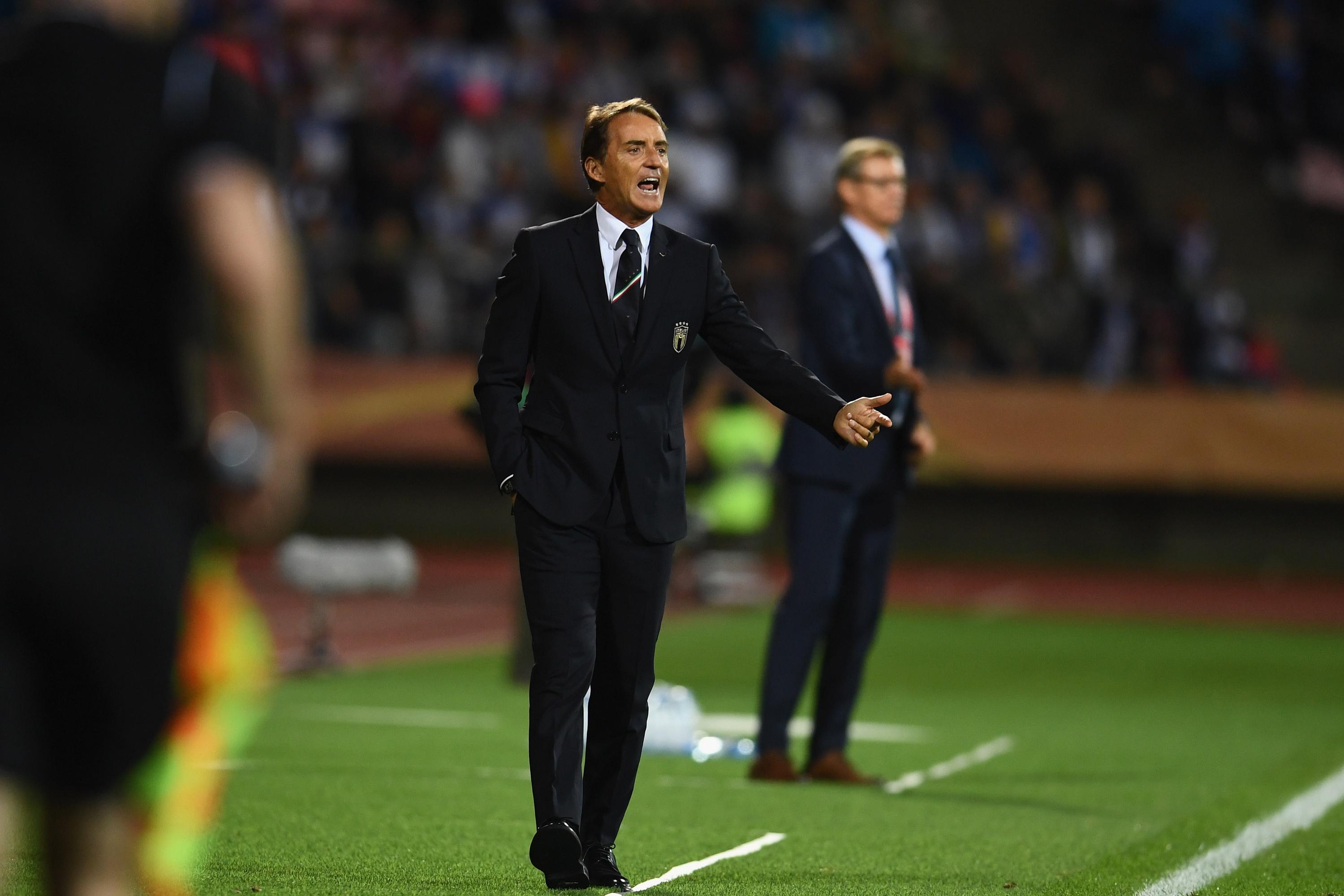TAMPERE, FINLAND - SEPTEMBER 08:  Head coach Roberto Mancini  of Italy reacts during the UEFA Euro 2020 qualifier between Italy and Finland at Tampere stadium (Ratina stadium) on September 8, 2019 in Tampere, Finland.  (Photo by Claudio Villa/Getty Images)