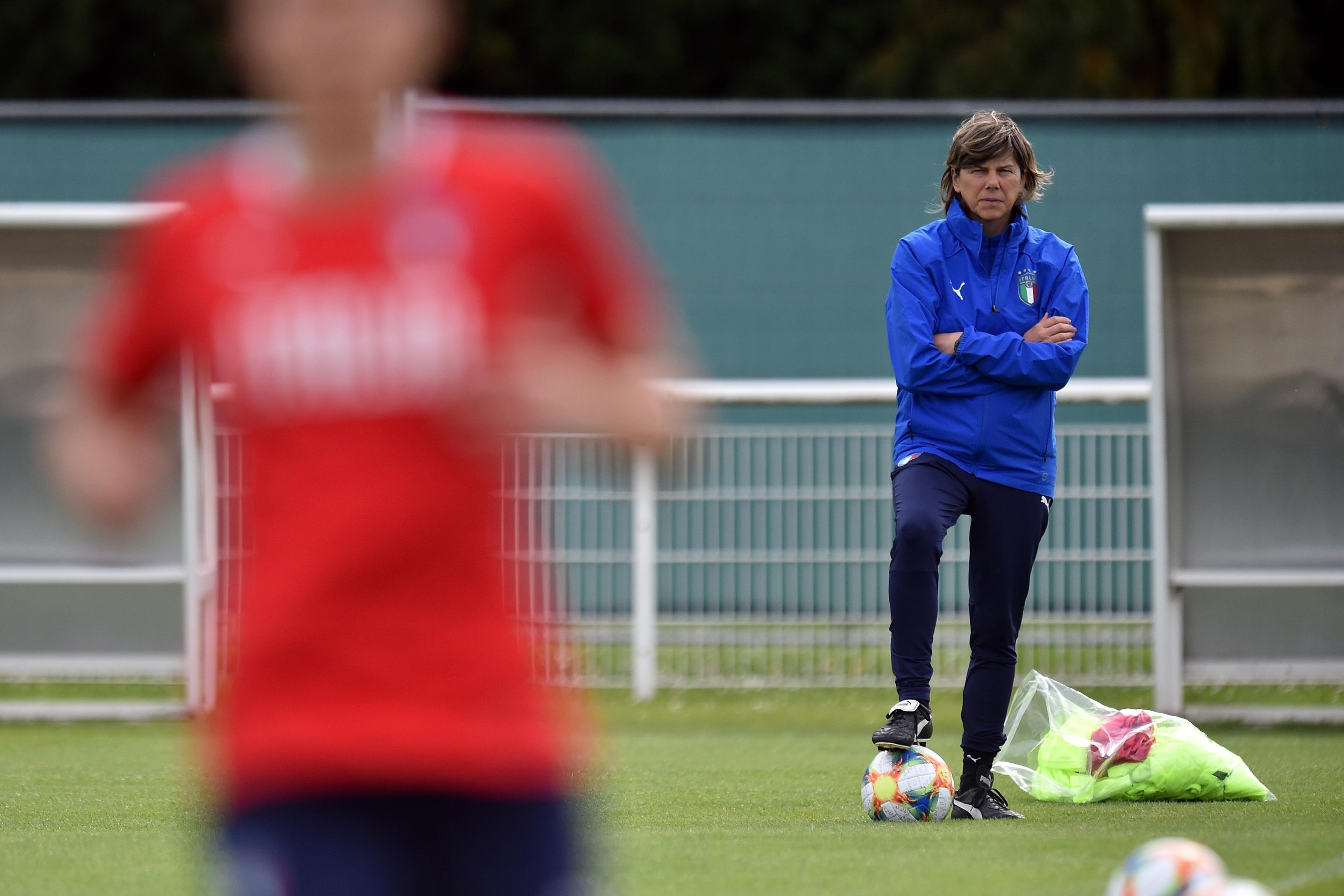 VALENCIENNES, FRANCE - JUNE 07: Head coach Milena Bertolini of Italy Women leads a training session at Stade Cristophe Laurent on June 07, 2019 in Valenciennes, France. (Photo by Tullio M. Puglia/Getty Images)