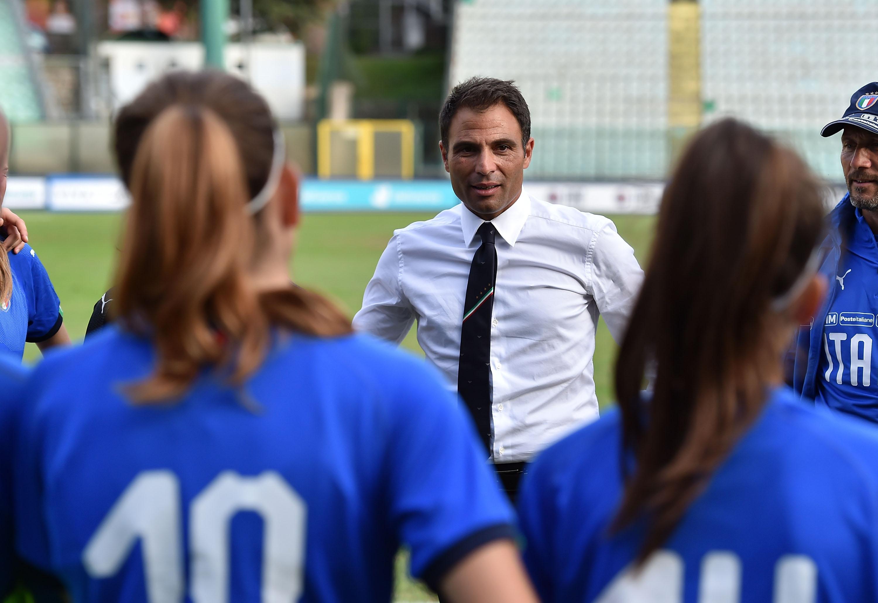 SIENA, ITALY - OCTOBER 05: Enrico Sbardella head coach of Italy after the UEFA European Women's Under-19 Qualifying Round Group 8 match between Italy U19 and Slovenia U19 at Stadio Artemio Franchi on October 5, 2019 in Siena, Italy. (Photo by Giuseppe Bellini/Getty Images)