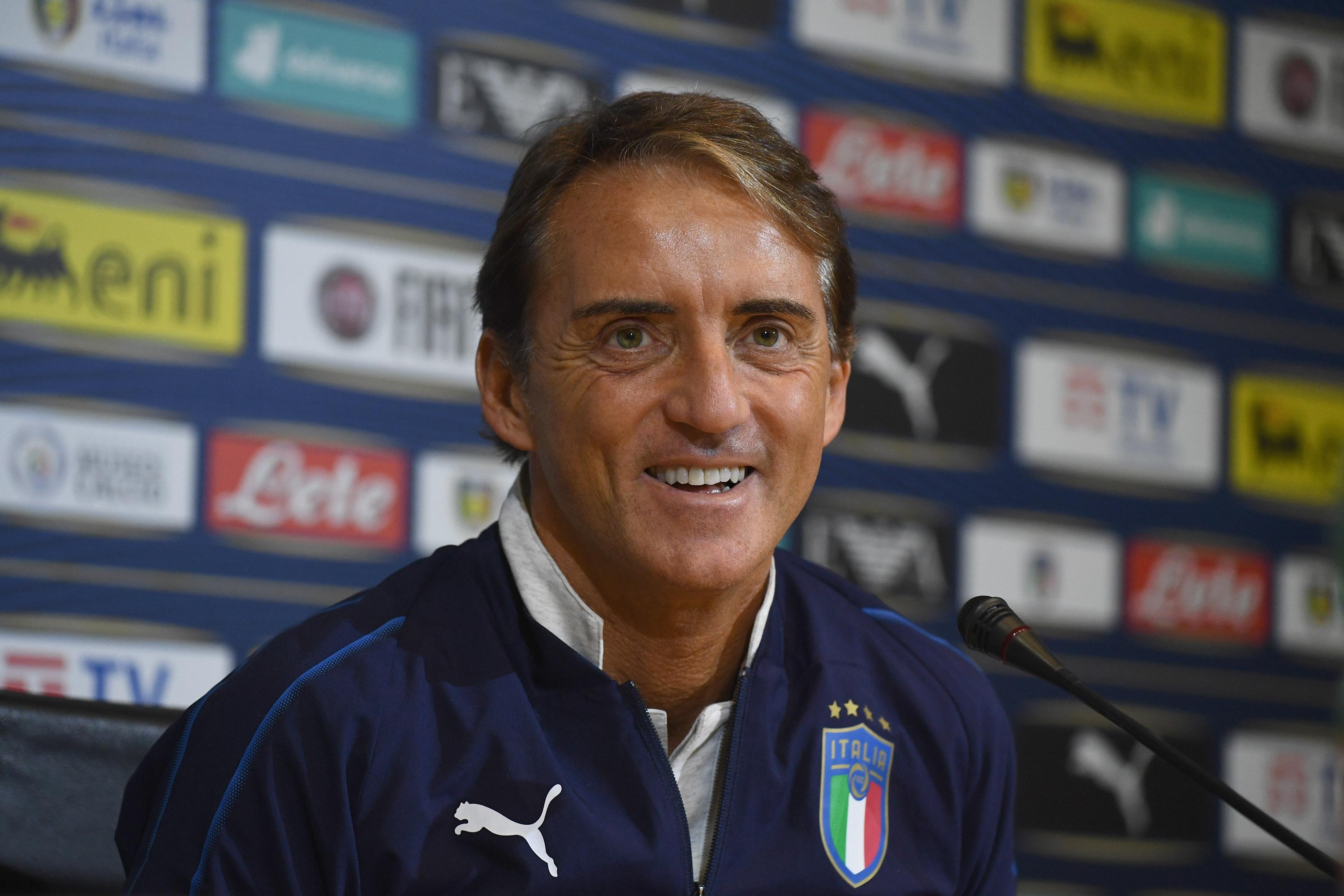 FLORENCE, ITALY - OCTOBER 07:  Head coach Italy Roberto Mancini speaks with the media during a press conference at Centro Tecnico Federale di Coverciano on June 7, 2019 in Florence, Italy.  (Photo by Claudio Villa/Getty Images)