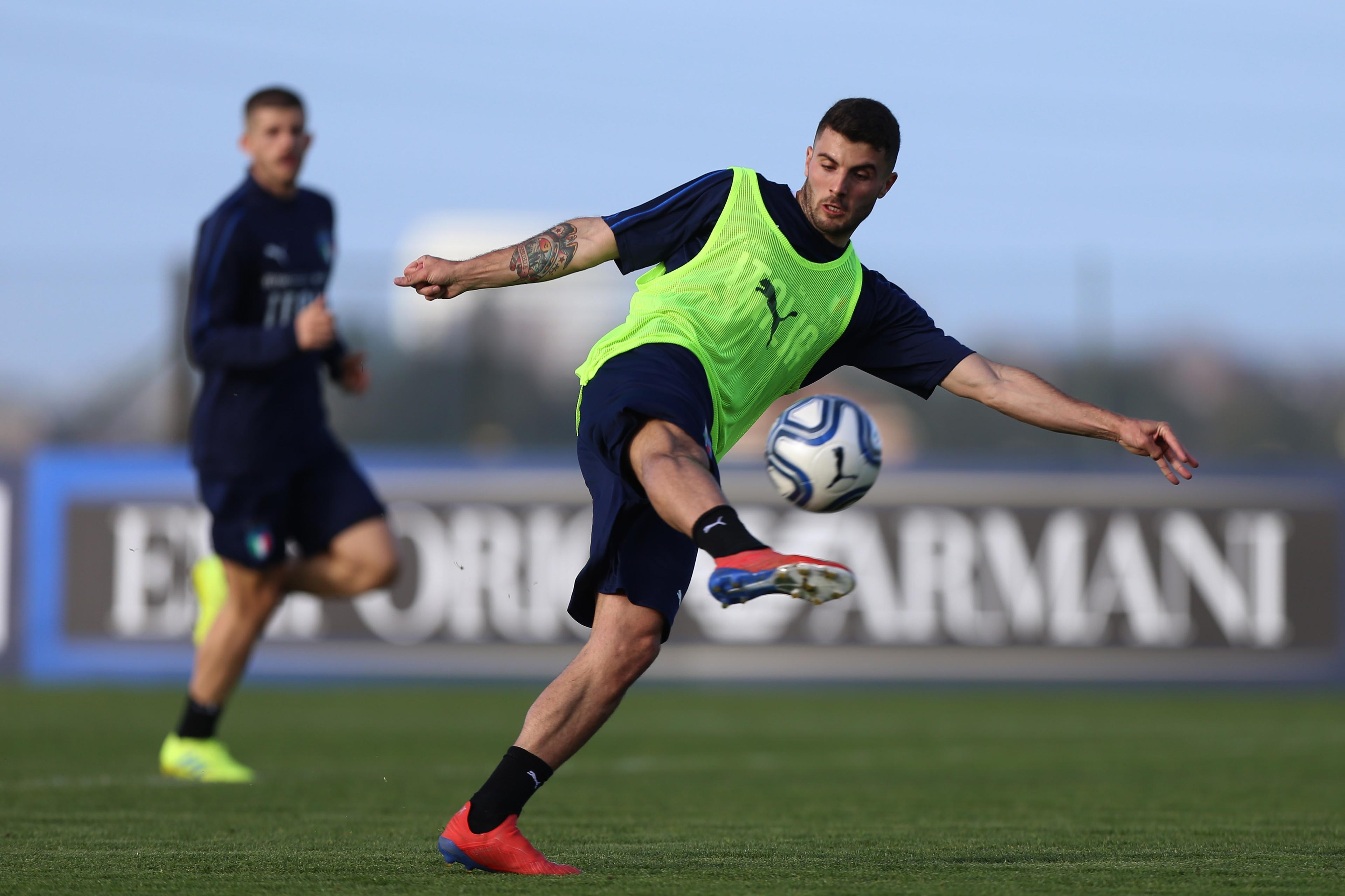 ROME, ITALY - MARCH 18:  Patrick Cutrone of Italy U21 in action during an Italy U21 training session ahead of their under-21 international match against Austria U21 at Mancini sport center on March 18, 2019 in Rome, Italy.  (Photo by Paolo Bruno/Getty Images)