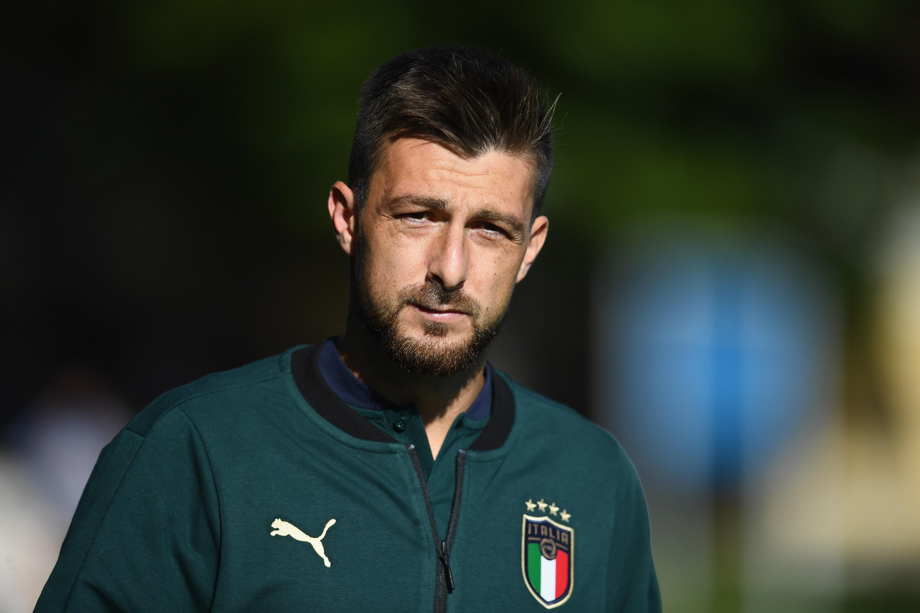 FLORENCE, ITALY - OCTOBER 08: Francesco Acerbi of Italy looks on during a Italy training session at Centro Tecnico Federale di Coverciano on October 8, 2019 in Florence, Italy. (Photo by Claudio Villa/Getty Images)