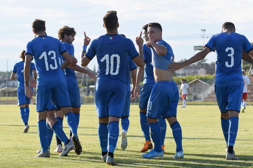 VERONA, ITALY - SEPTEMBER 05:  Christian Capone of Italy U20  celebrates after scoring the opening goal during the U20 8 Nations Tournament match between Italy and Poland on September 5, 2019 in Caldiero near Verona, Italy.  (Photo by Alessandro Sabattini/Getty Images)