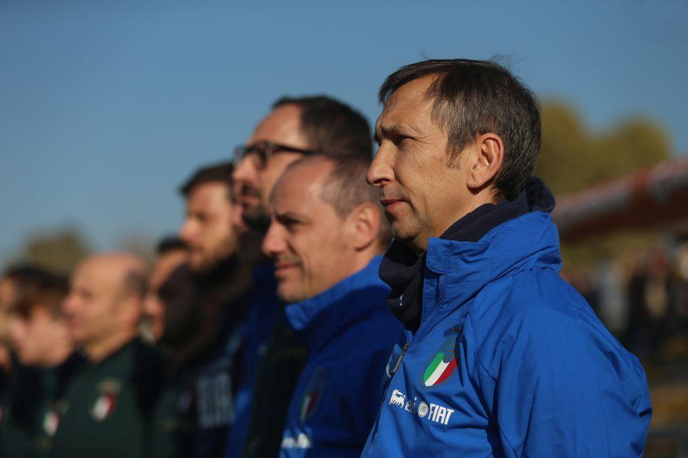 ROME, ITALY - JANUARY 15:  Italy U17 head coach Carmine Nunziata looks on during the international friendly match between Italy U17 and Spain U17 at Tre Fontane sport centre on January 15, 2020 in Rome, Italy.  (Photo by Paolo Bruno/Getty Images)