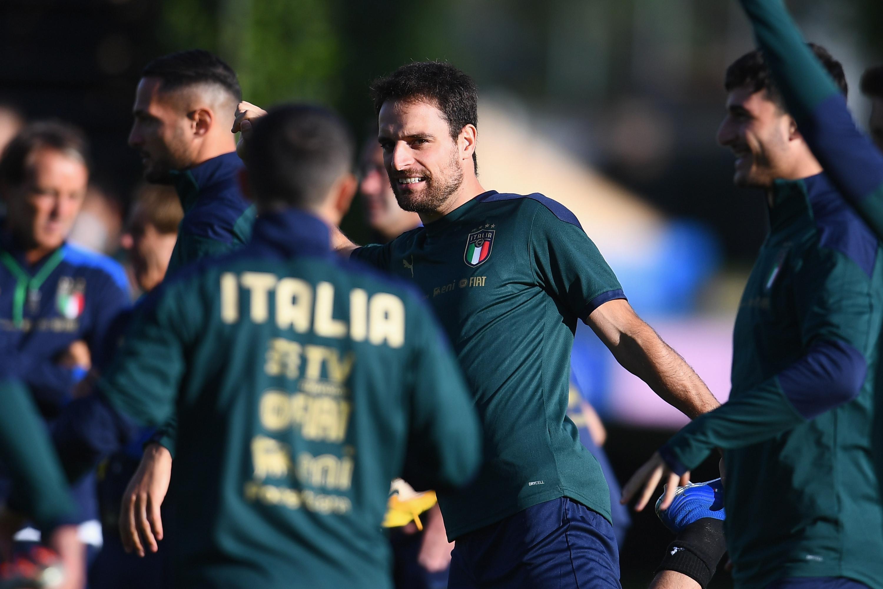 FLORENCE, ITALY - OCTOBER 05:  Giacomo Bonaventura of Italy looks on during a training session at Centro Tecnico Federale di Coverciano on October 5, 2020 in Florence, Italy.  (Photo by Claudio Villa/Getty Images) *** Local Caption *** Giacomo Bonaventura