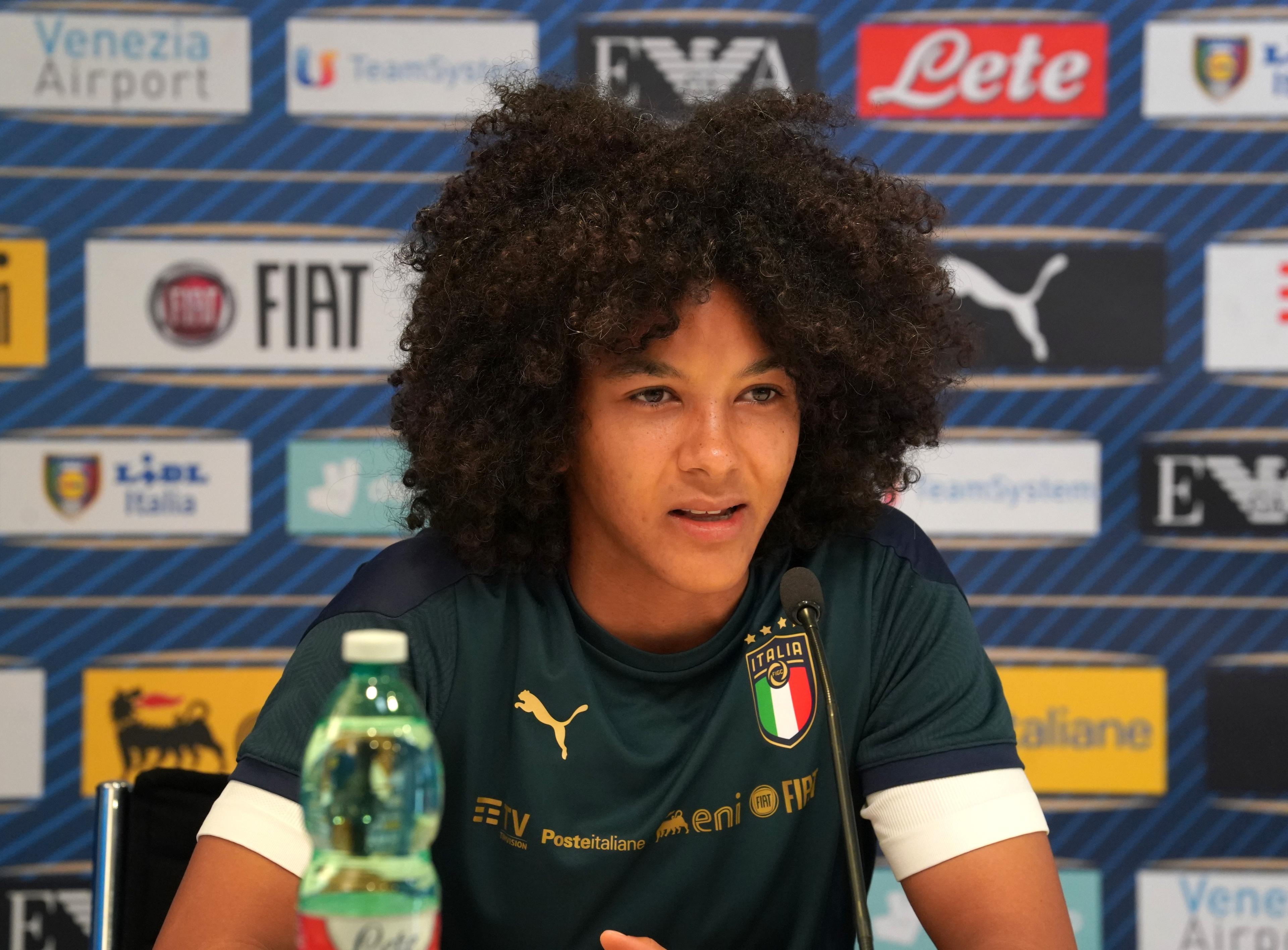 FLORENCE, ITALY - FEBRUARY 23: Sara Gama of Italy speaks with the media during press conference at Stadio Artemio Franchi on February 23, 2021 in Florence, Italy. (Photo by Claudio Villa/Getty Images)