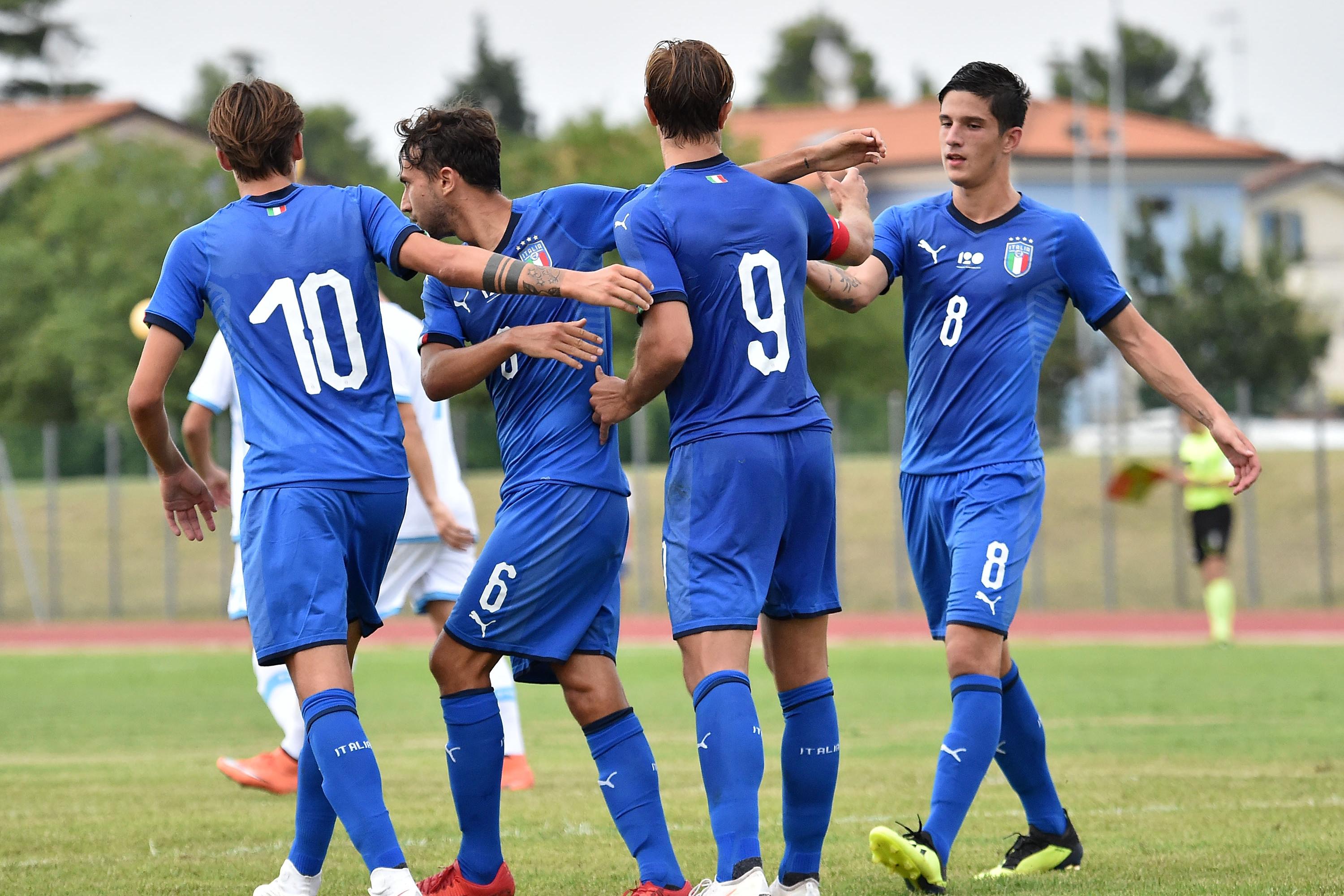 MISANO ADRIATICO, ITALY - AUGUST 08:  Gabriele Gori of Italy U20 celebrates after scoring the opening goal during the International Friendly match between Italy U20 and San Marino U20 on August 8, 2018 in Misano Adriatico, Italy.  (Photo by Giuseppe Bellini/Getty Images)