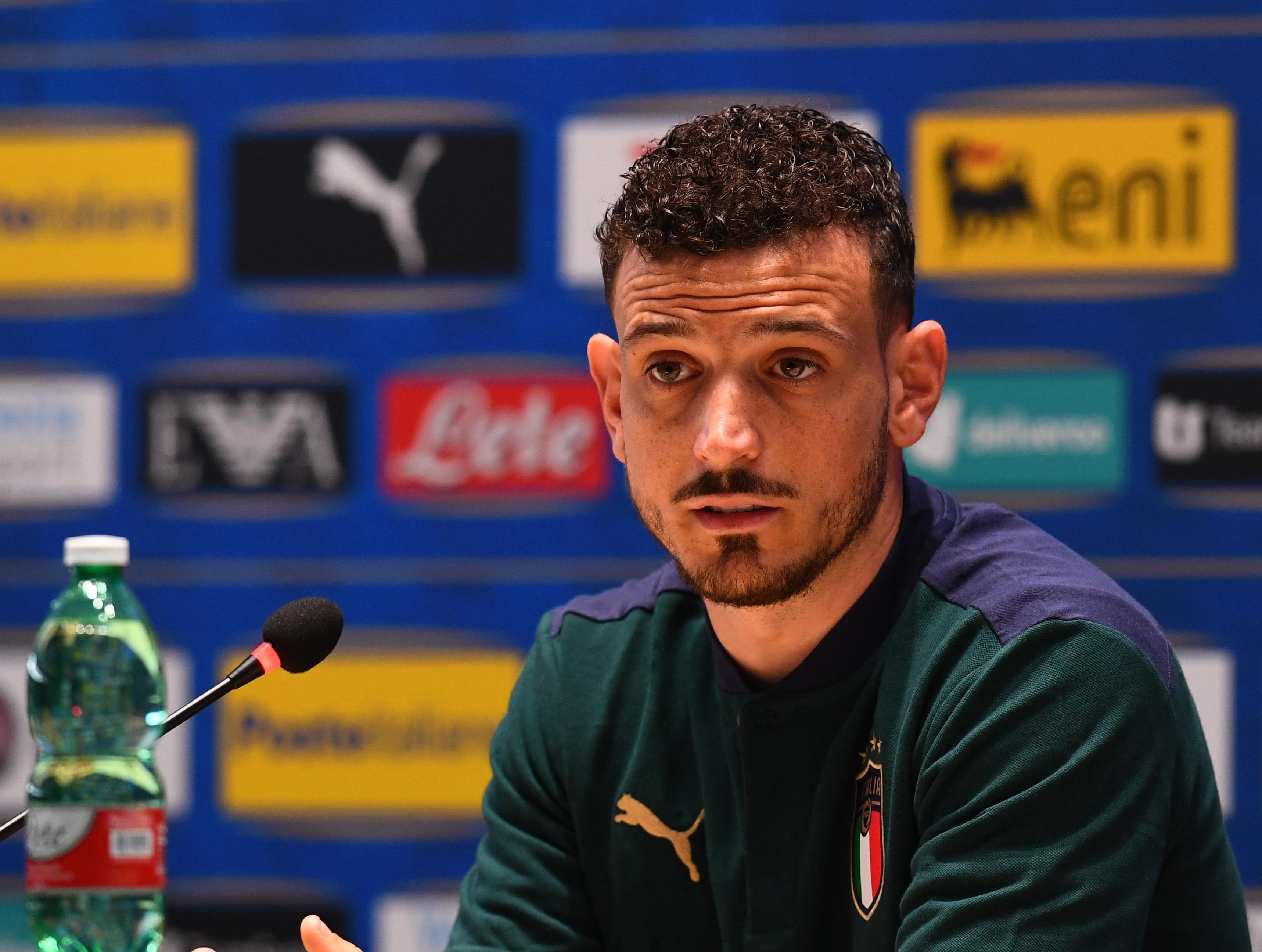 FLORENCE, ITALY - JUNE 08: Alessandro Florenzi of Italy speaks with the media during press conference at Centro Tecnico Federale di Coverciano on June 08, 2021 in Florence, Italy. (Photo by Claudio Villa/Getty Images)