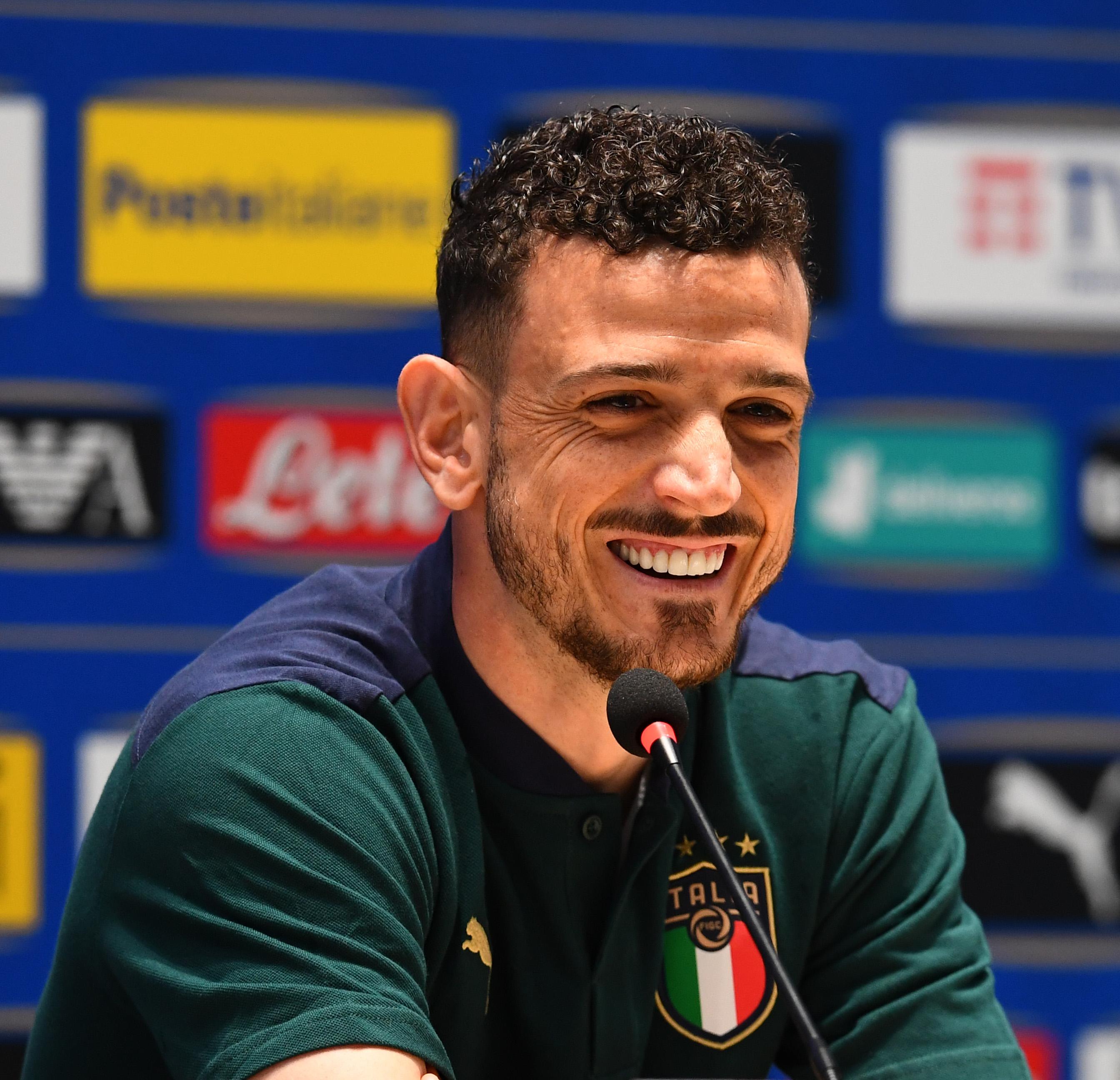 FLORENCE, ITALY - JUNE 08: Alessandro Florenzi of Italy speaks with the media during press conference at Centro Tecnico Federale di Coverciano on June 08, 2021 in Florence, Italy. (Photo by Claudio Villa/Getty Images)
