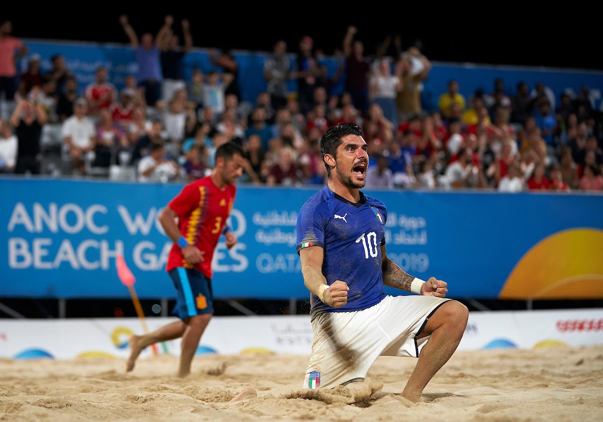 DOHA, QATAR - OCTOBER 14: ANOC World Beach Games Qatar 2019 at Katara Beach on October 14, 2019 in Doha, Qatar. (Photo by Manuel Queimadelos / Beach Soccer)