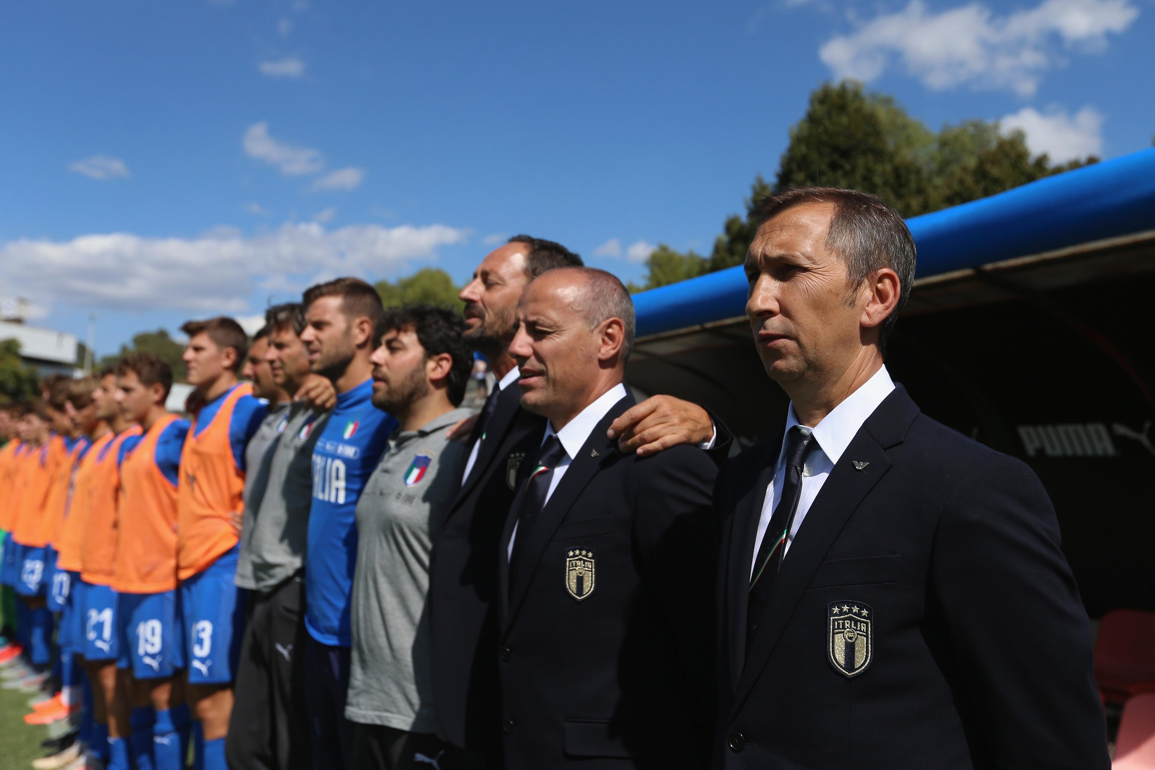 ROME, ITALY - SEPTEMBER 09:  Italy U18 head coach Carmine Nunziata looks on during the international friendly match between Italy U18 and Serbia U18 at Tre Fontane sport centre on September 9, 2019 in Rome, Italy.  (Photo by Paolo Bruno/Getty Images)