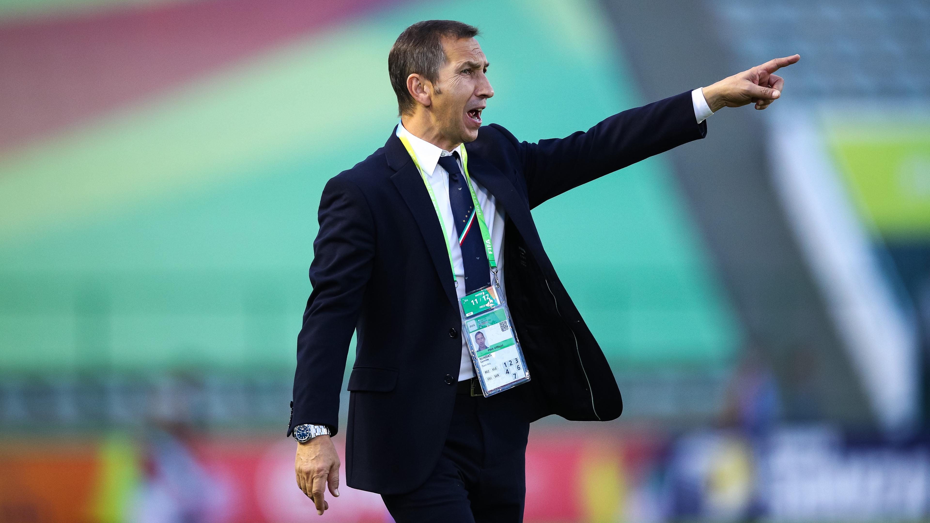 BRASILIA, BRAZIL - OCTOBER 28: Head coach Carmine Nunziata of Italy gestures during the FIFA U-17 Men's World Cup Brazil 2019 group F match between Solomon Islands and Italy at Valmir Campelo Bezerrao Stadium on October 28, 2019 in Brasilia, Brazil. (Photo by Buda Mendes - FIFA/FIFA via Getty Images)