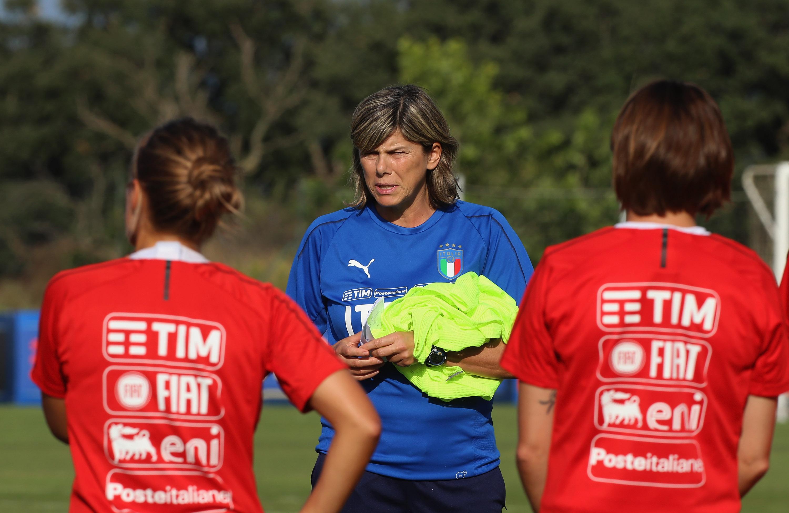 ROME, ITALY - SEPTEMBER 30: Italy women head coach Milena Bertolini attends the Italy women training session at Mancini sport centre on September 30, 2019 in Rome, Italy. (Photo by Paolo Bruno/Getty Images)