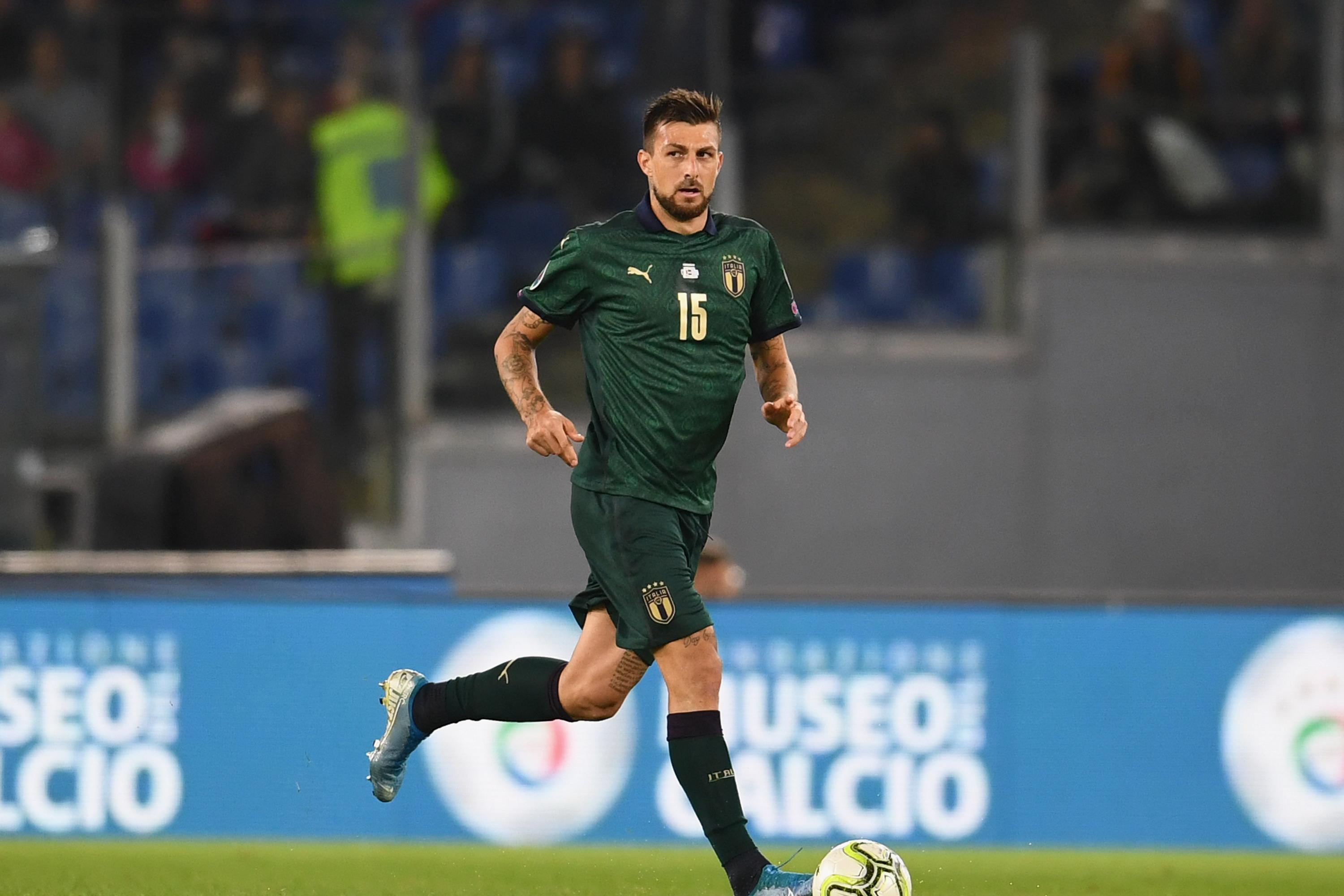 ROME, ITALY - OCTOBER 12: Francesco Acerbi of Italy in action during the UEFA Euro 2020 qualifier between Italy and Greece on October 12, 2019 in Rome, Italy. (Photo by Claudio Villa/Getty Images)