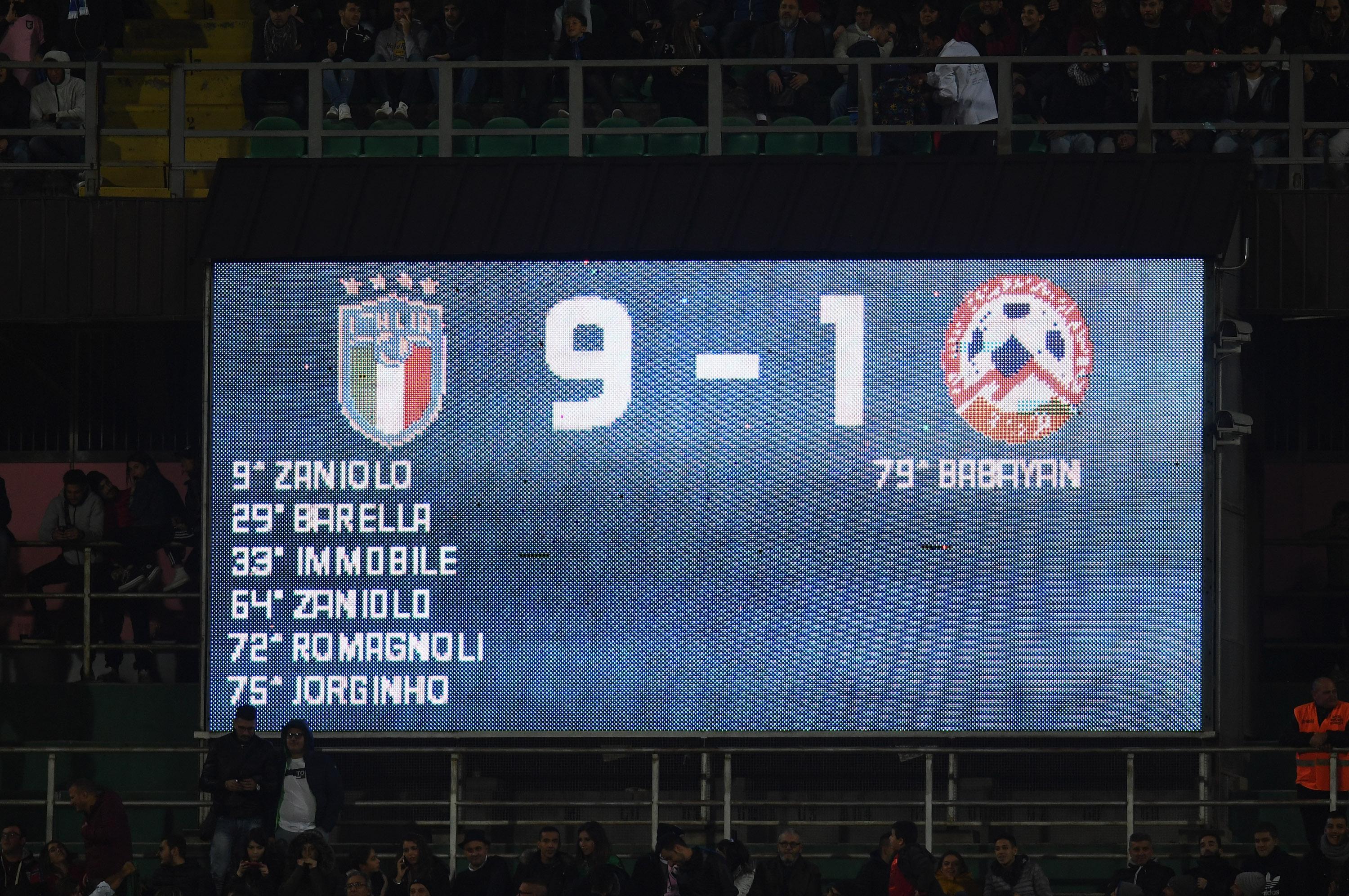 PALERMO, ITALY - NOVEMBER 18: The led board during the UEFA Euro 2020 Qualifier between Italy and Armenia on November 18, 2019 in Palermo, Italy. (Photo by Claudio Villa/Getty Images)