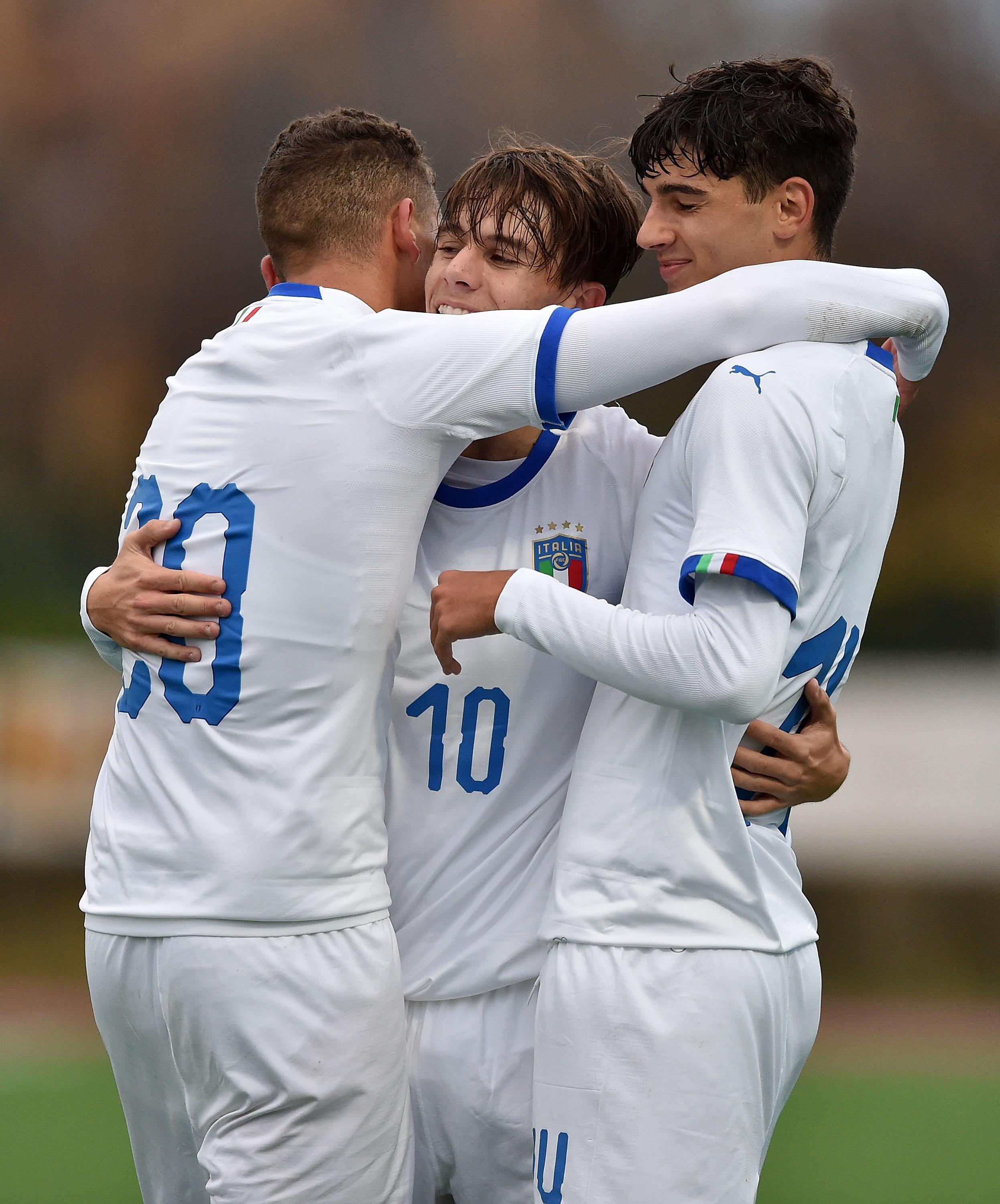 CATTOLICA, ITALY - NOVEMBER 19: Nicolo' Fagioli of Italy U19 celebrates after scoring goal 3-0 during the UEFA European Under-19 Championship qualifying round match between Italy and Slovakia on November 16, 2019 in Cattolica, Italy. (Photo by Giuseppe Bellini/Getty Images)