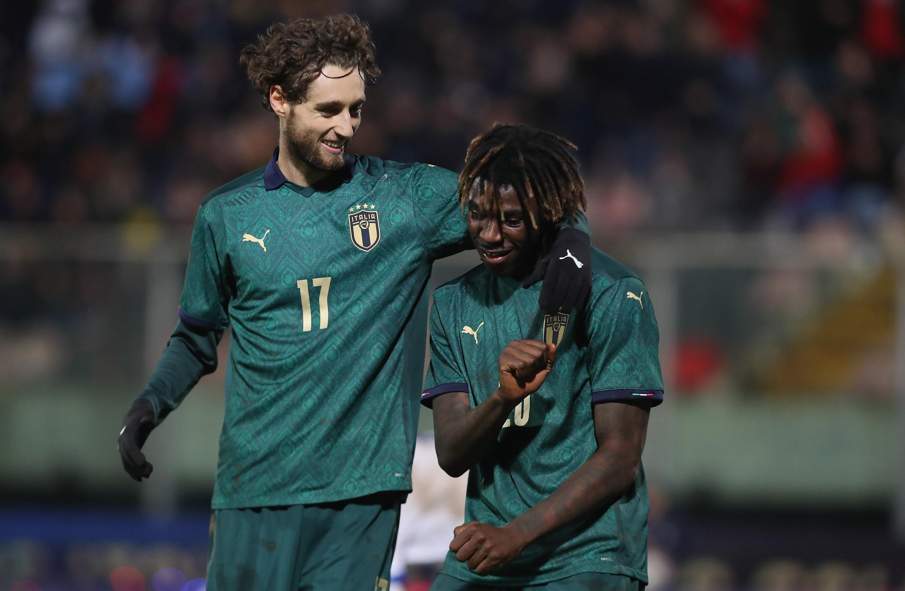 CATANIA, ITALY - NOVEMBER 16: Moise Kean of Italy celebrates after scoring his team's third goal during the UEFA U21 European Championship Qualifier match between Italy and Armenia at Stadio Angelo Massimino on November 16, 2019 in Catania, . (Photo by Maurizio Lagana/Getty Images)