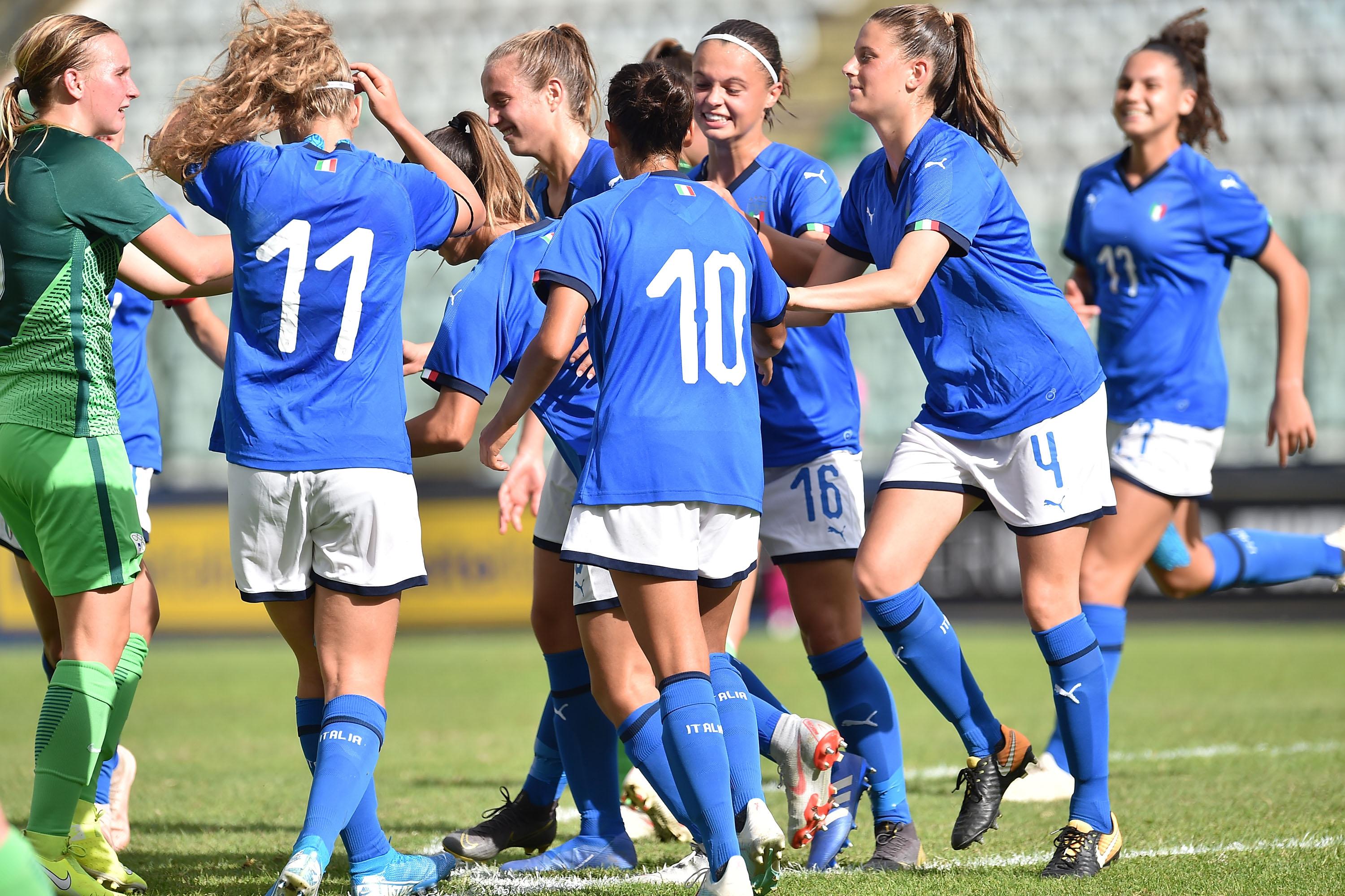 SIENA, ITALY - OCTOBER 05: Ludovica Silvioni of Italy celebrates after scoring opening goal during the UEFA European Women\\'s Under-19 Qualifying Round Group 8 match between Italy U19 and Slovenia U19 at Stadio Artemio Franchi on October 5, 2019 in Siena, Italy. (Photo by Giuseppe Bellini/Getty Images)