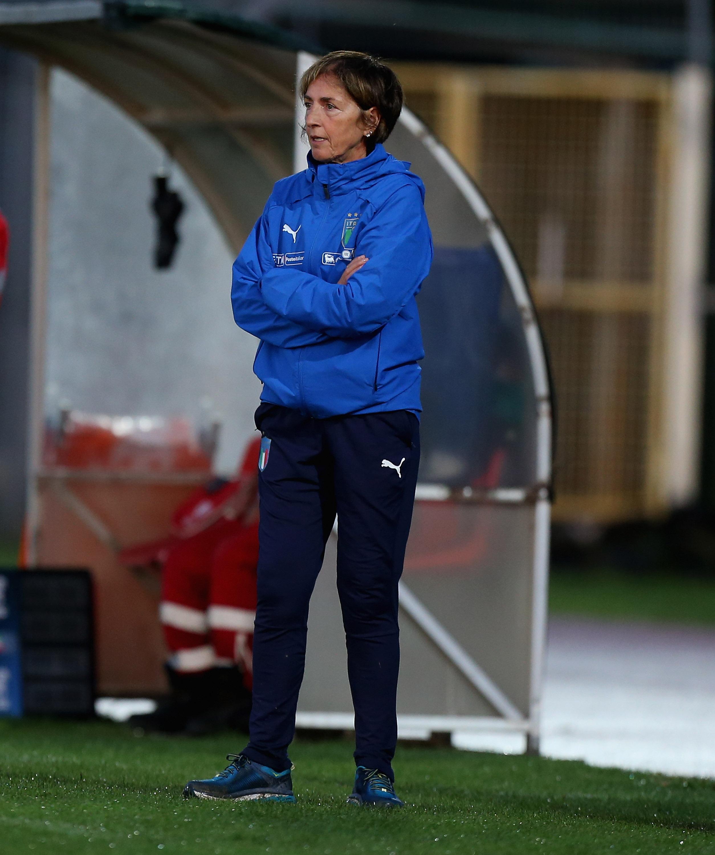 PERUGIA, ITALY - SEPTEMBER 23: Italy head coach Nazzarena Grilli looks on during the frendly match between Italy U17 women and Serbia U17 women at Enzo Blasone stadium on September 23, 2019 in Foligno near Perugia, Italy. (Photo by Paolo Bruno/Getty Images)
