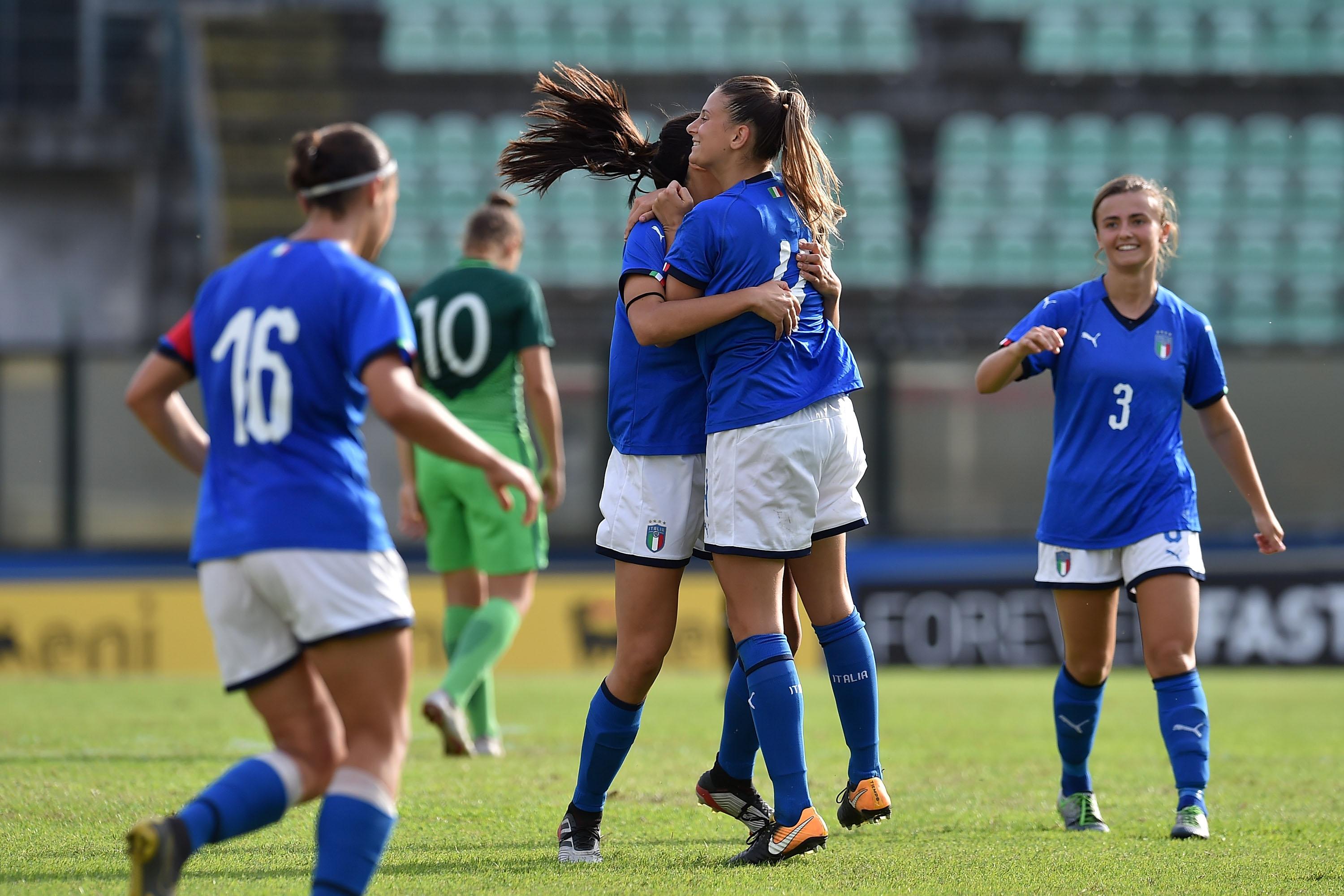 SIENA, ITALY - OCTOBER 05:  Serena Landa of Italy celebrates after scoring goal 3-1 during the UEFA European Women\\'s Under-19 Qualifying Round Group 8 match between Italy U19 and Slovenia U19 at Stadio Artemio Franchi on October 5, 2019 in Siena, Italy.  (Photo by Giuseppe Bellini/Getty Images)