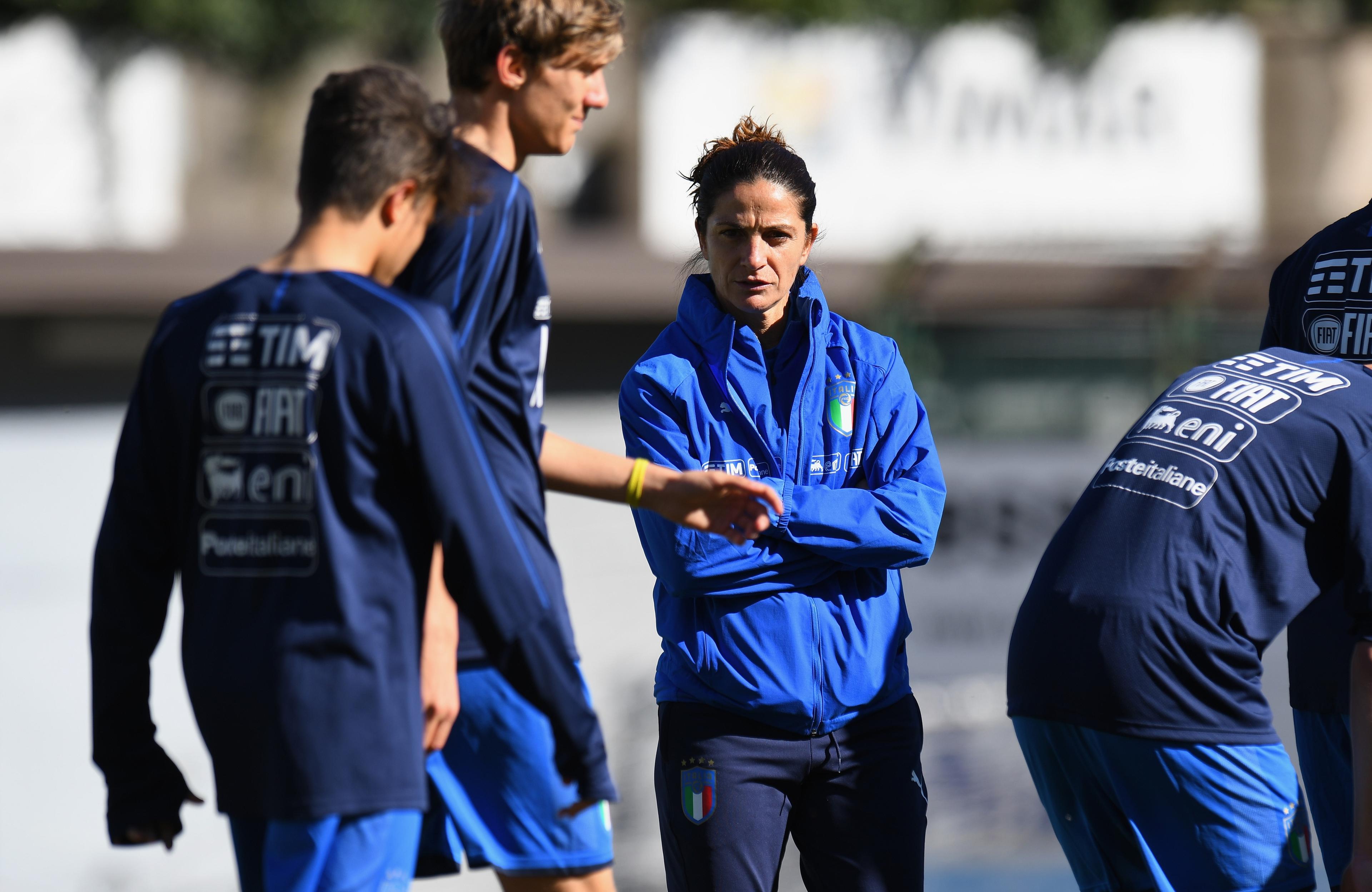 TRENTO, ITALY - MARCH 12: Panico Patrizia heacd coach of Italy U15 looks on during the International Friendly match between Italy U15 and Austria U15 at Stadio Briamasco on March 12, 2019 in Trento, Italy. (Photo by Alessandro Sabattini/Getty Images)