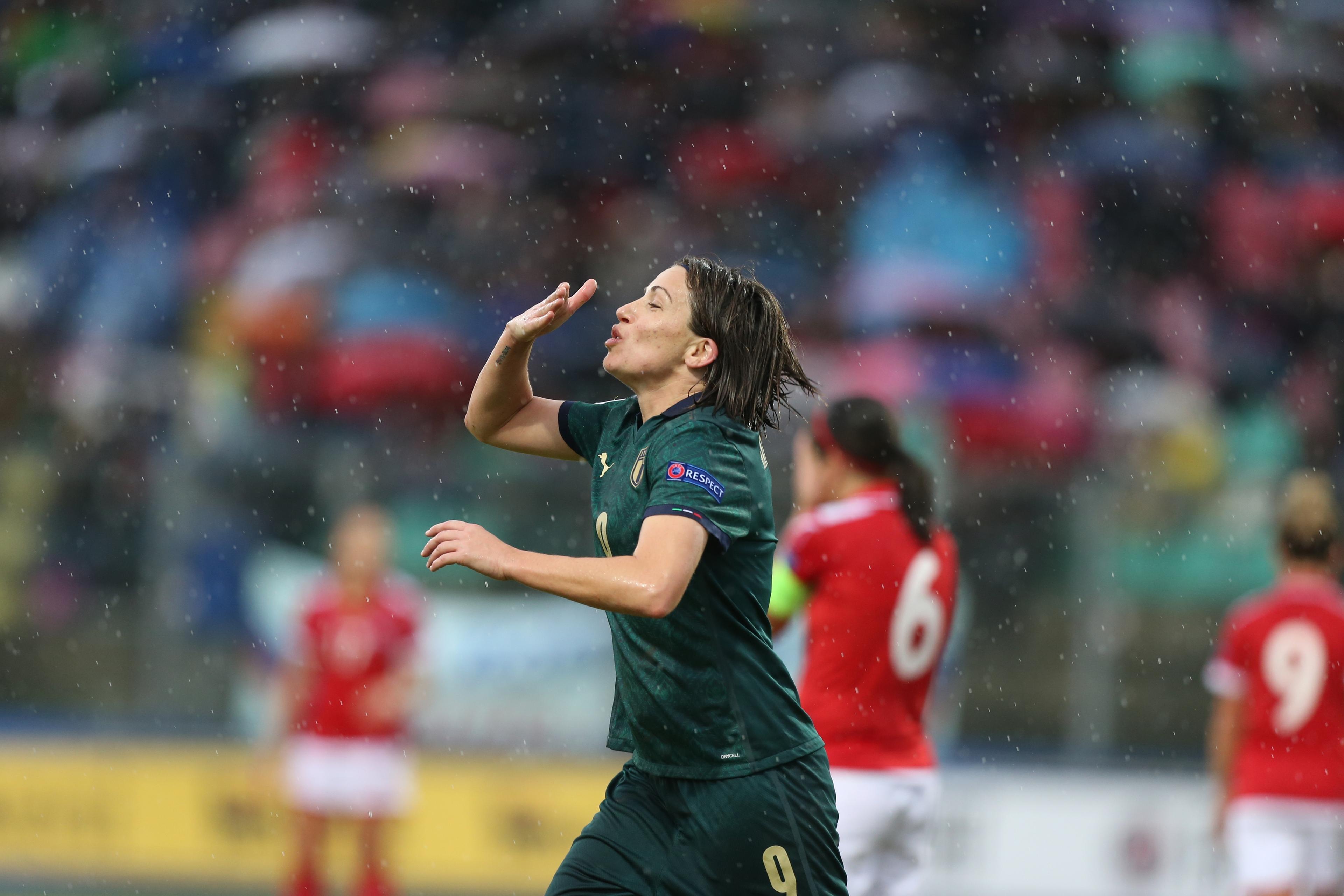 CASTEL DI SANGRO, ITALY - NOVEMBER 12: Daniele Sabatino scores the team\\'s third goal during the UEFA Women\\'s Euro 2021 Qualifier match between Italy Women v Malta Women on November 12, 2019 in Castel di Sangro, Italy. (Photo by Paolo Bruno/Getty Images) *** Local Caption *** Daniele Sabatino