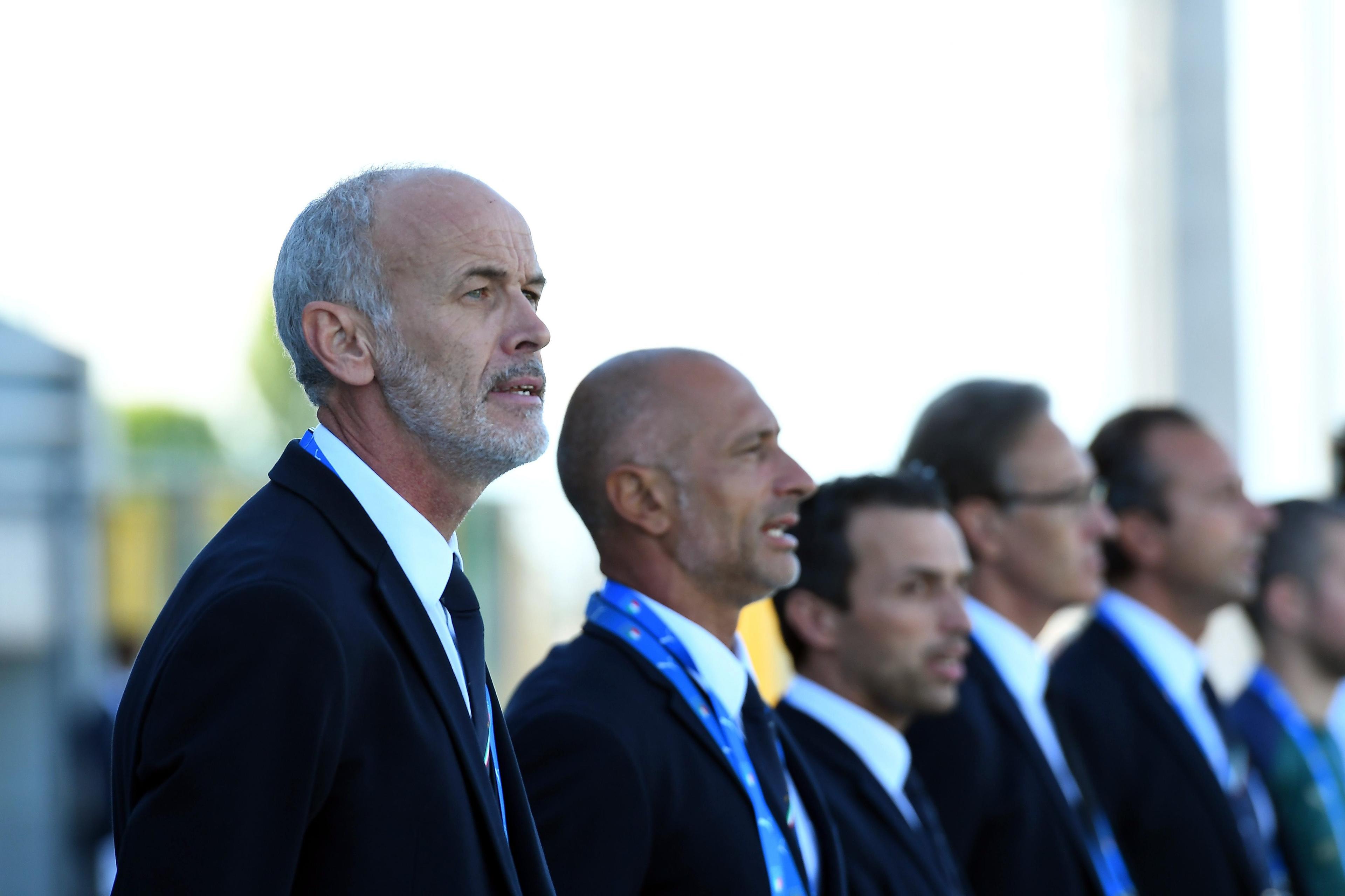 LIGNANO SABBIADORO, ITALY - SEPTEMBER 03: Paolo Nicolato head coach of Italy U21 looks on during the International Friendly match between Italy U21 and Slovenia U21 at Stadio Guido Teghil on September 03, 2020 in Lignano Sabbiadoro, Italy. (Photo by Alessandro Sabattini/Getty Images)