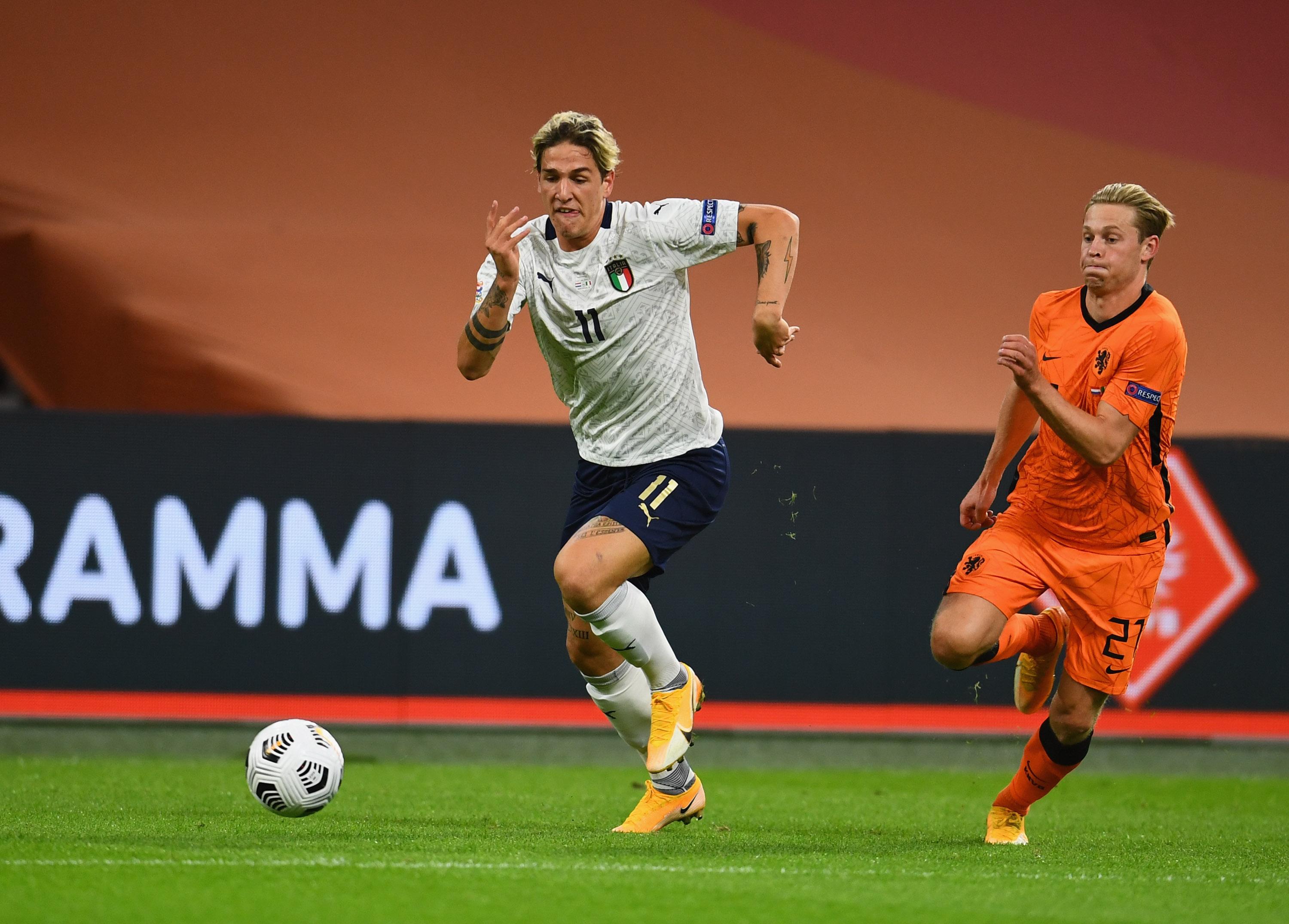 AMSTERDAM, NETHERLANDS - SEPTEMBER 07: Nicolo Zaniolo of Italy in action during the UEFA Nations League group stage match between Netherlands and Italy at Johan Cruijff Arena on September 7, 2020 in Amsterdam, Netherlands. (Photo by Claudio Villa/Getty Images) *** Local Caption *** Nicolo Zaniolo