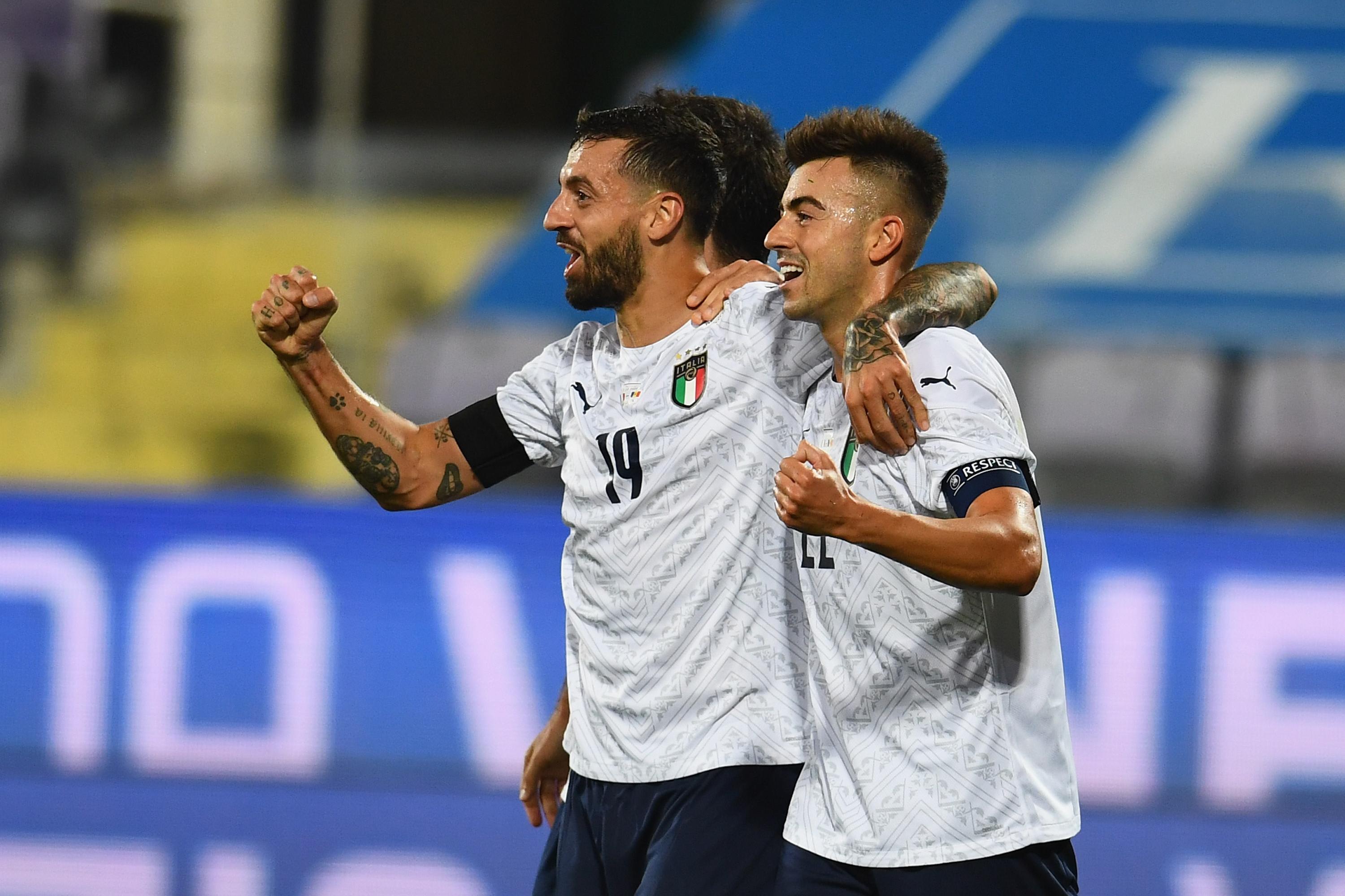 FLORENCE, ITALY - OCTOBER 07:  Francesco Caputo of Italy celebrates after scoring the second goal during the international friendly match between Italy and Moldova at Artemio Franchi on October 7, 2020 in Florence, Italy.  (Photo by Claudio Villa/Getty Images) *** Local Caption *** Francesco Caputo