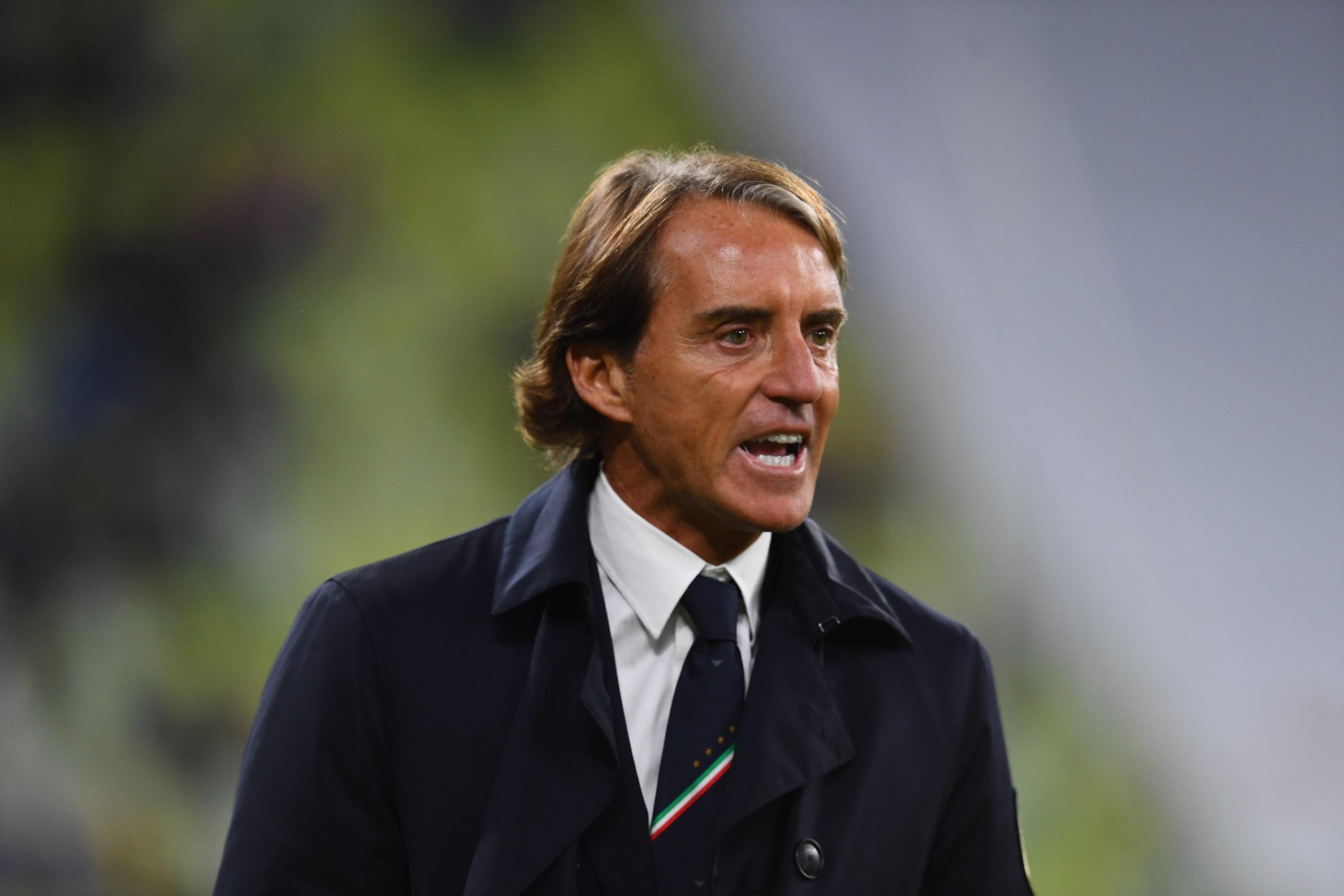 GDANSK, POLAND - OCTOBER 11:  Head coach of Italy Roberto Mancini reacts during the UEFA Nations League group stage match between Poland and Italy at Gdansk Stadium on October 11, 2020 in Gdansk, Poland.  (Photo by Claudio Villa/Getty Images) *** Local Caption *** Roberto Mancini