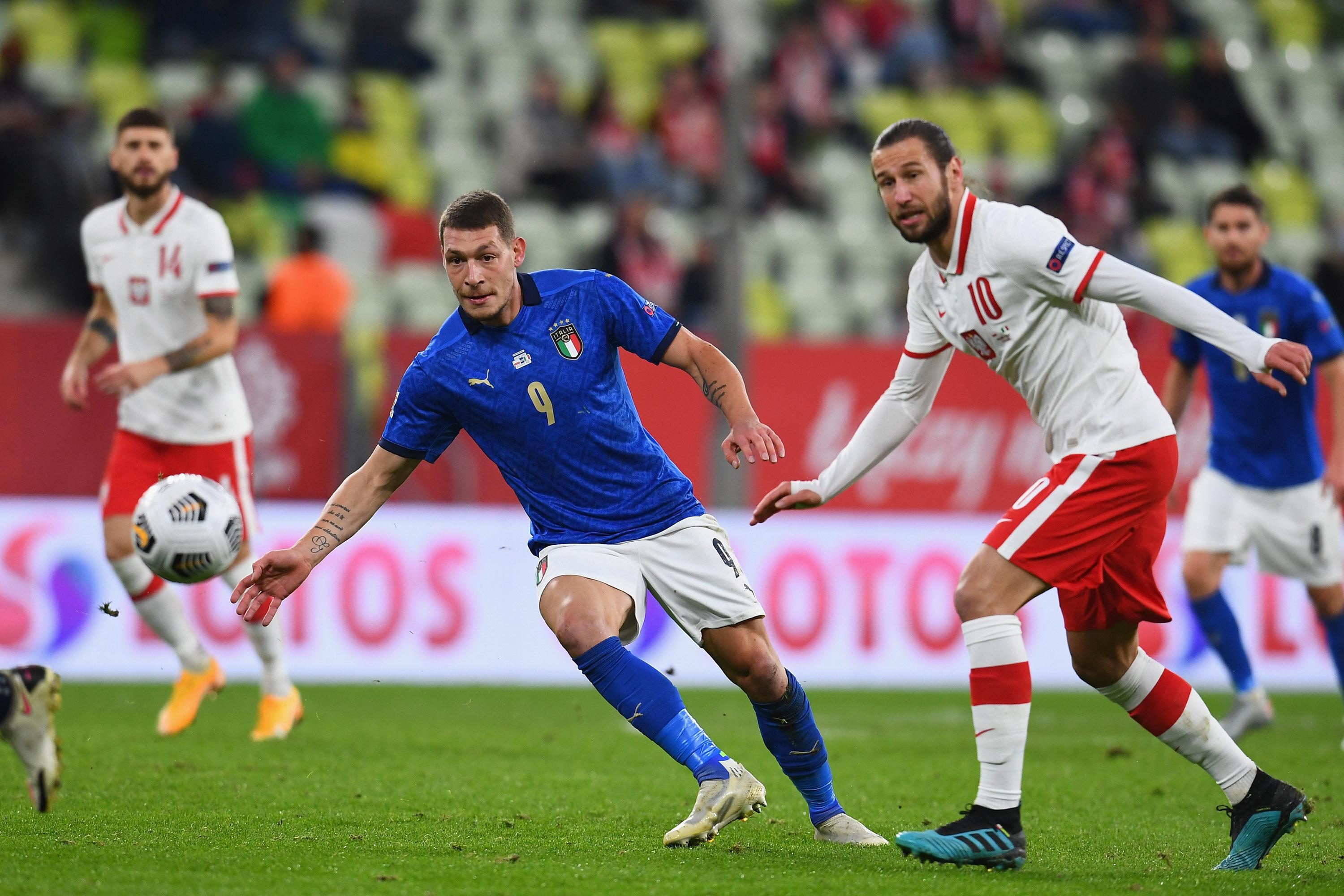 GDANSK, POLAND - OCTOBER 11:  Andrea Belotti of Italy in action during the UEFA Nations League group stage match between Poland and Italy at Gdansk Stadium on October 11, 2020 in Gdansk, Poland.  (Photo by Claudio Villa/Getty Images) *** Local Caption *** Andrea Belotti