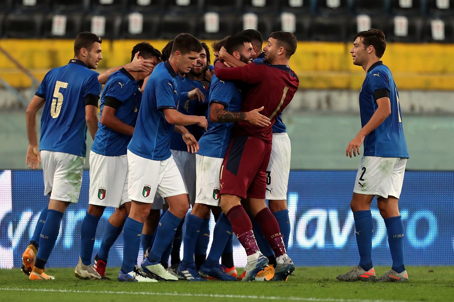 PISA, ITALY - OCTOBER 13: Patrick Cutrone of Italy U21 celebrates after scoring a goal during the UEFA Euro Under 21 Qualifier match between Italy U21 and Ireland U21 at Arena Garibaldi on October 13, 2020 in Pisa, Italy. (Photo by Gabriele Maltinti/Getty Images) *** Local Caption *** Patrick Cutrone