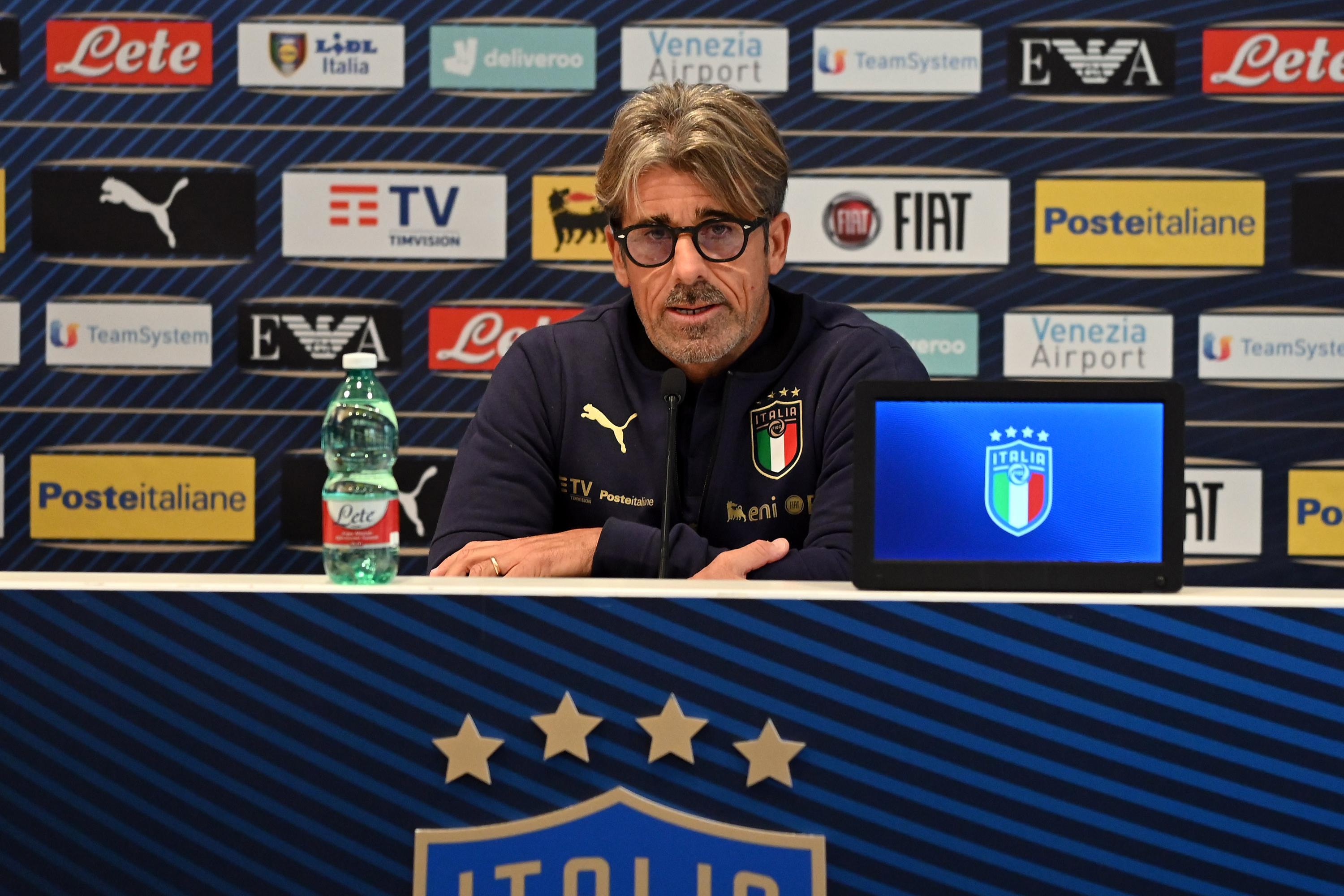 FLORENCE, ITALY - NOVEMBER 10:  Head coach Italy Alberico Evani speaks with the media during a press conference at Centro Tecnico Federale di Coverciano on November 10, 2020 in Florence, Italy.  (Photo by Claudio Villa/Getty Images) *** Local Caption *** Alberico Evani