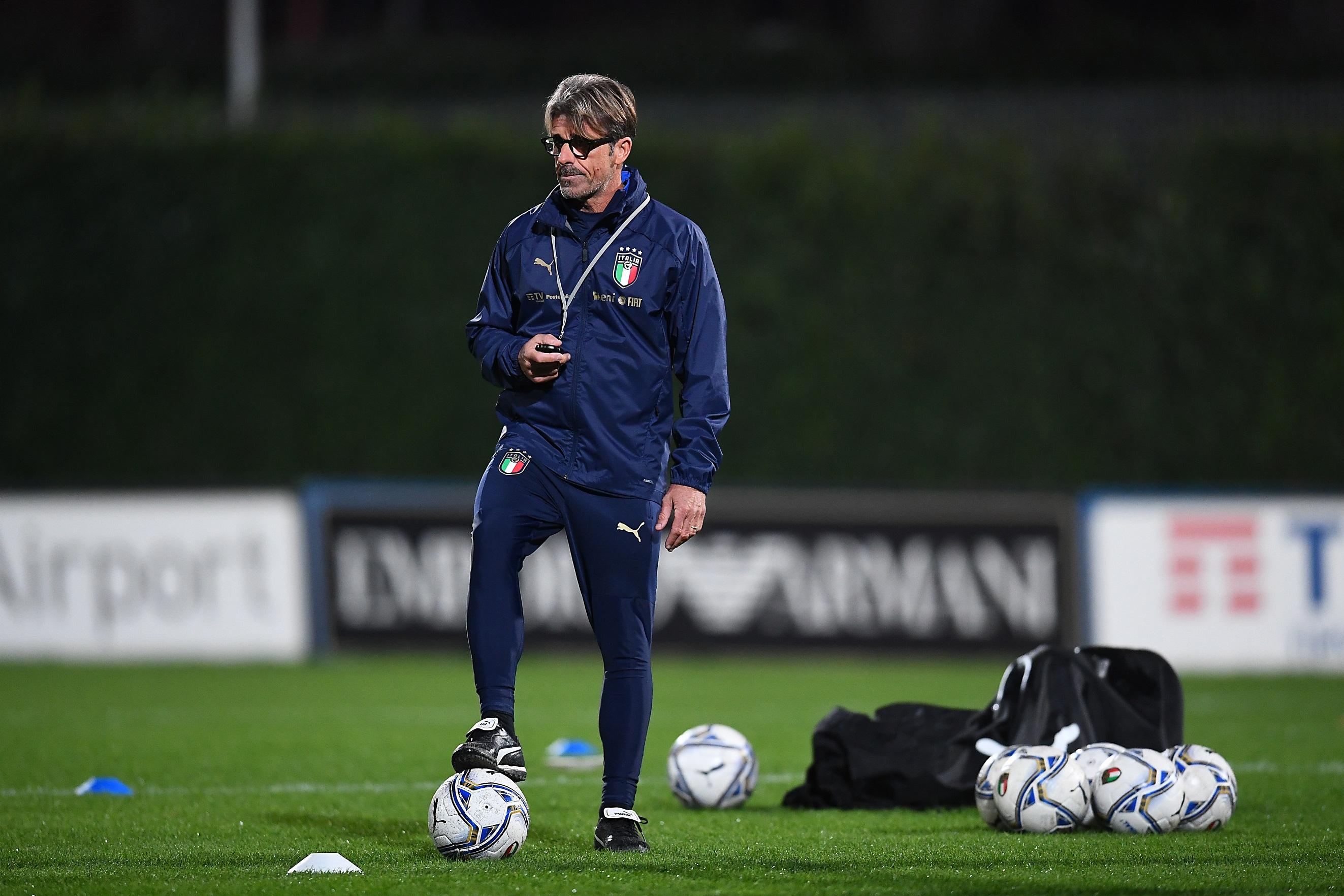 FLORENCE, ITALY - NOVEMBER 10: Assistant Coach Alberigo Evani looks on an Italy Training Session at Centro Tecnico Federale di Coverciano on November 10, 2020 in Florence, Italy. (Photo by Claudio Villa/Getty Images)