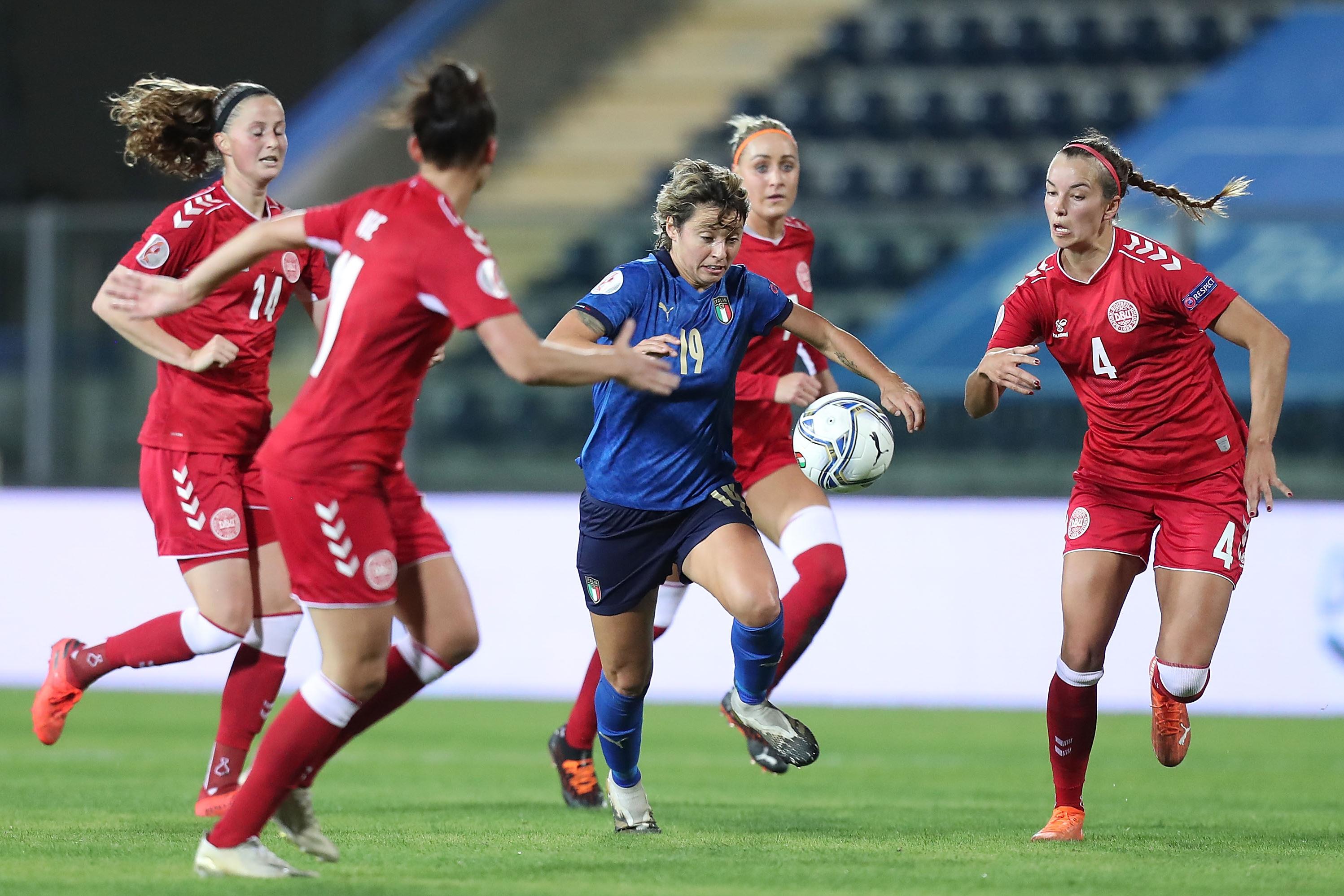<<enter caption here>> during the UEFA Women\\'s EURO 2022 qualifier match between Italy Women\\'s and Denmark Womens\\'s at Stadio Carlo Castellani on October 27, 2020 in Empo