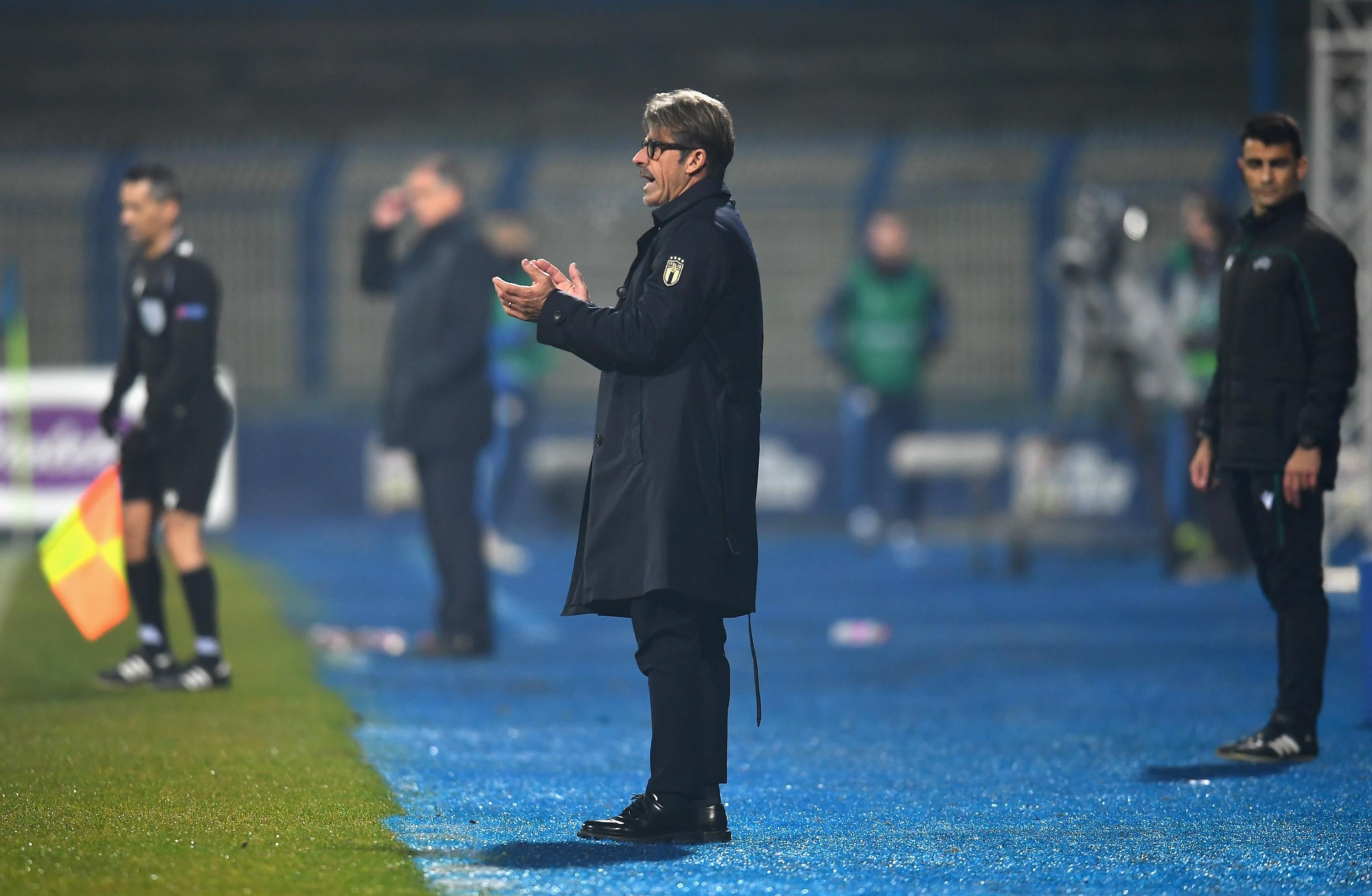 SARAJEVO, BOSNIA AND HERZEGOVINA - NOVEMBER 18: Head coach of Italy Alberico Evani reacts during the UEFA Nations League group stage match between Bosnia-Herzegovina and Italy at Bilino Polje Stadium on November 18, 2020 in Zenica, Bosnia and Herzegovina. (Photo by Claudio Villa/Getty Images) *** Local Caption *** Alberico Evani