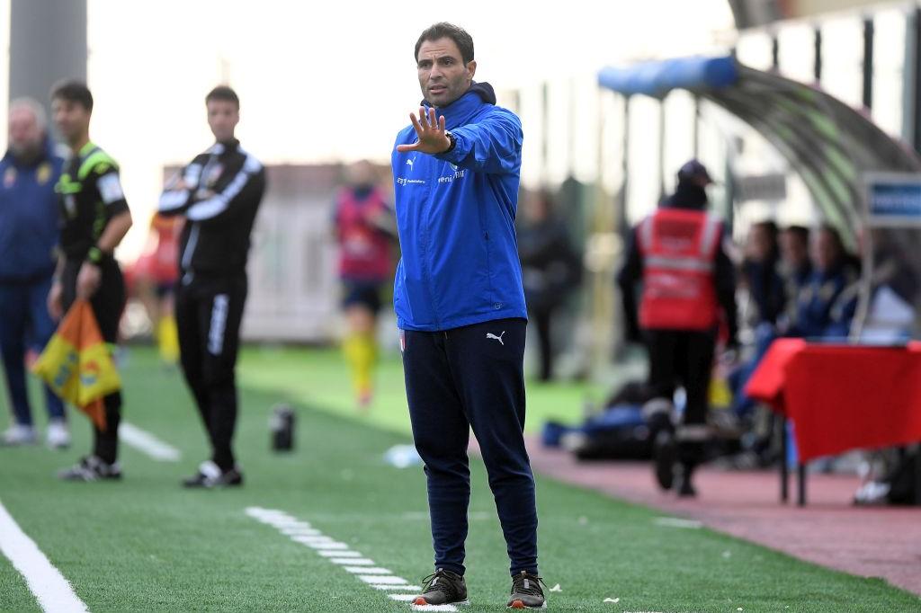 TORRE DEL GRECO, ITALY - JANUARY 28: Enrico Maria Sbardella Italy U19 Women coach gestures during the U19 Women International friendly match on January 28, 2020 in Torre del Greco, Italy. (Photo by Francesco Pecoraro/Getty Images)
