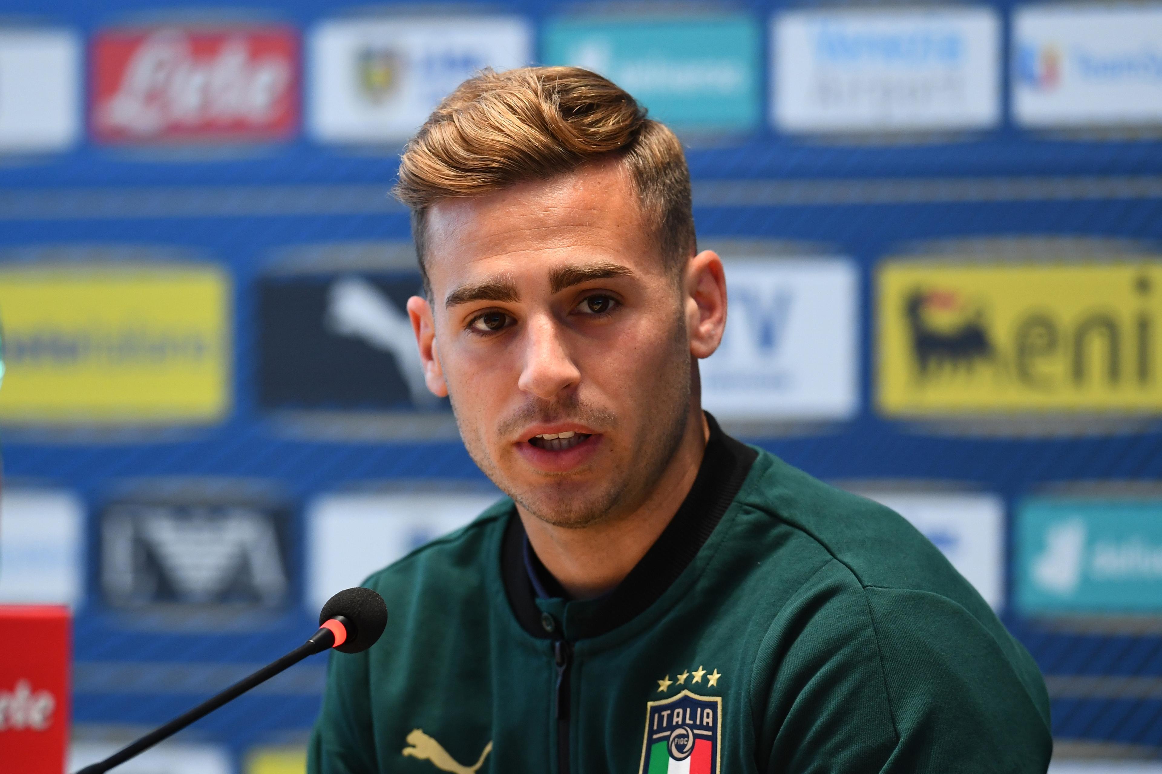 FLORENCE, ITALY - MARCH 23: Matteo Ricci of Italy speaks with the media during press conference at Centro Tecnico Federale di Coverciano on March 23, 2021 in Florence, Italy. (Photo by Claudio Villa/Getty Images)