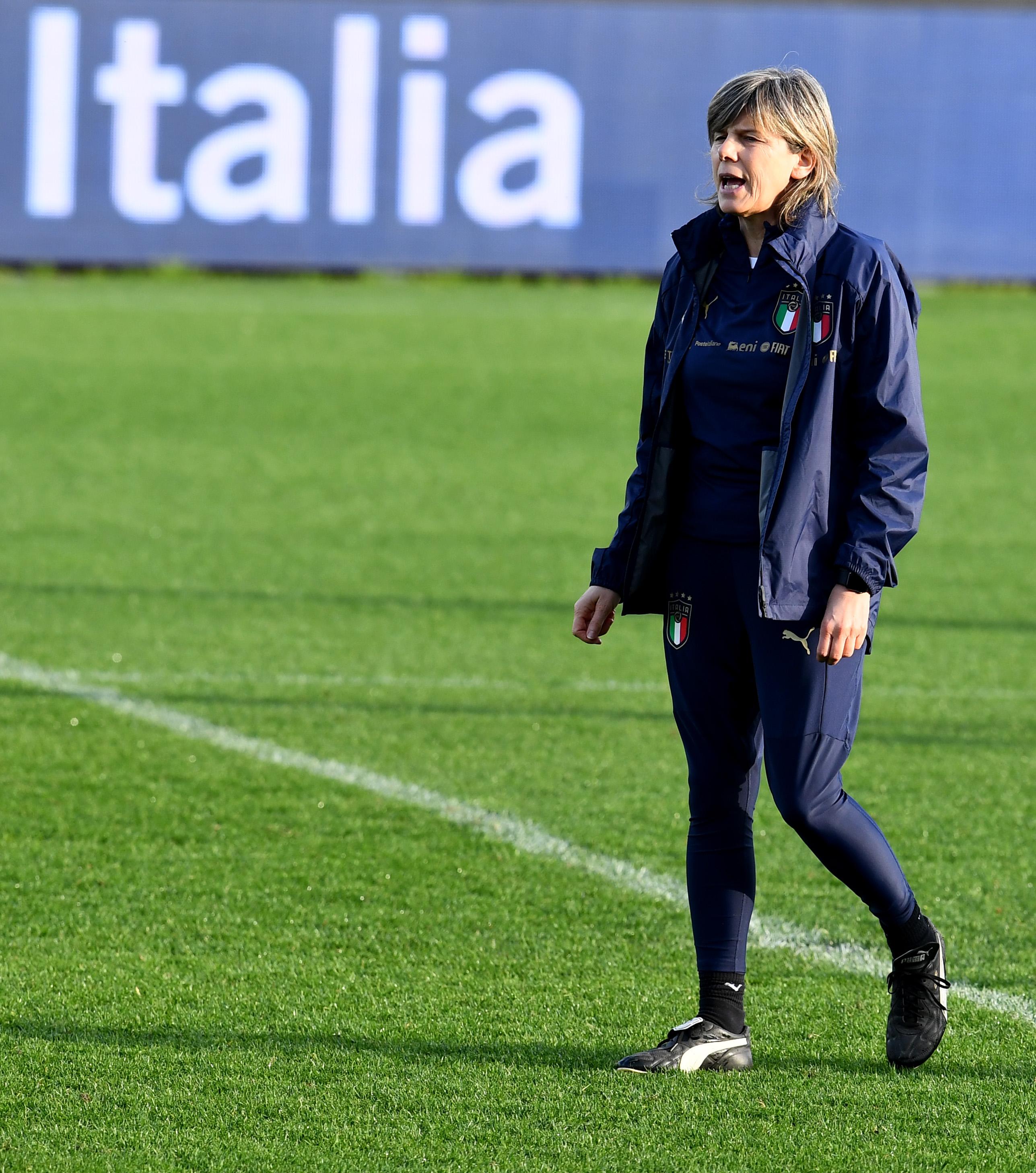 FLORENCE, ITALY - FEBRUARY 23: Head coach Italy Milena Bertolini reacts during an Italy Women Training Session at Stadio Artemio Franchi on February 23, 2021 in Florence, Italy. (Photo by Claudio Villa/Getty Images)