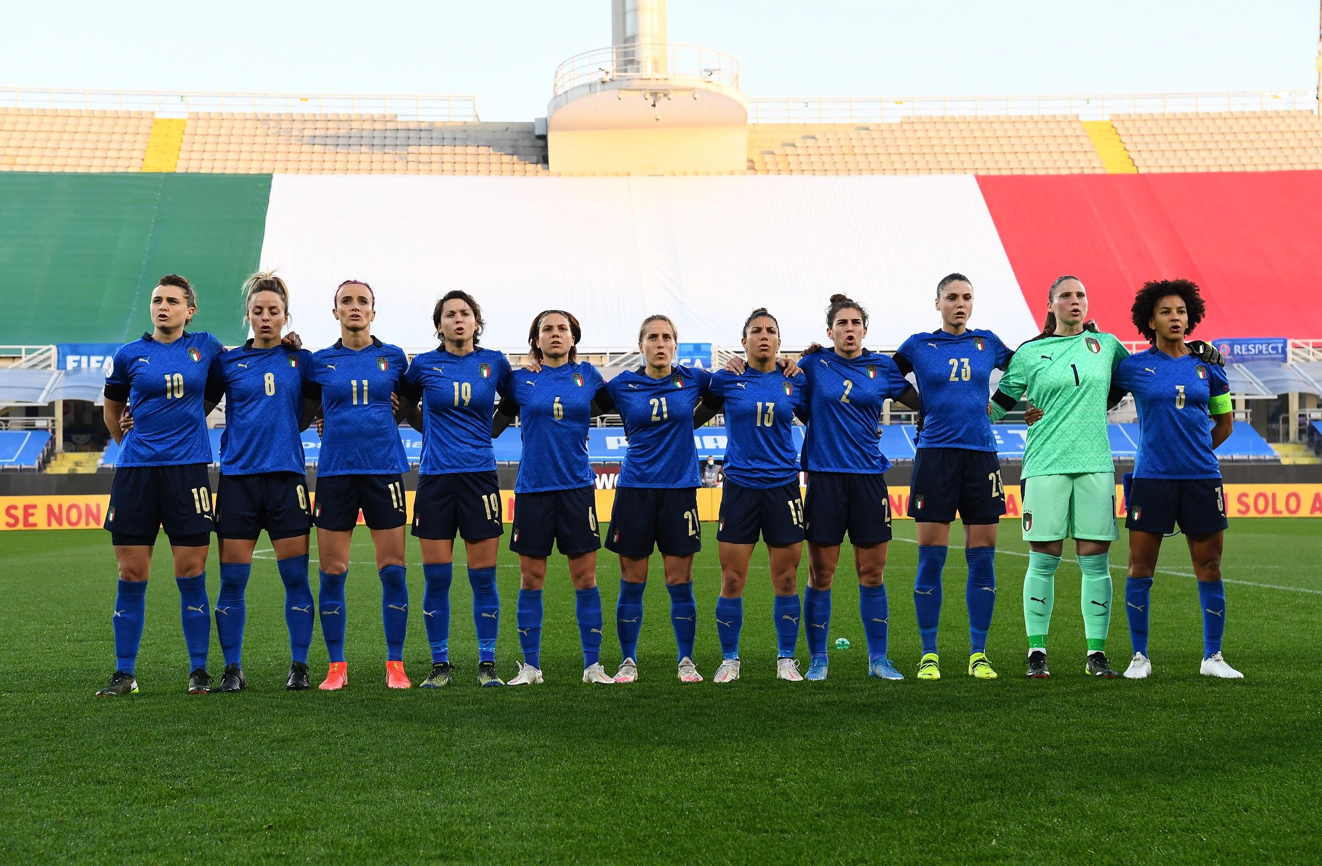 FLORENCE, ITALY - FEBRUARY 24: Italy team during the UEFA Women's EURO 2022 Qualifier match between Italy and Israel at Stadio Artemio Franchi on February 24, 2021 in Florence, Italy. (Photo by Claudio Villa/Getty Images)
